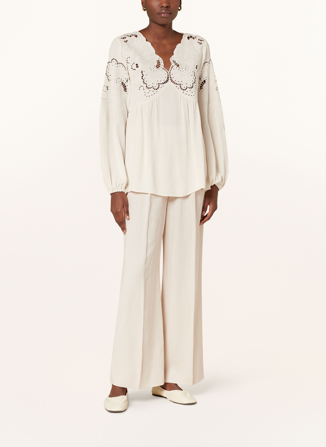 REISS Blouse-style shirt NOA with broderie anglaise, Color: CREAM (Image 2)