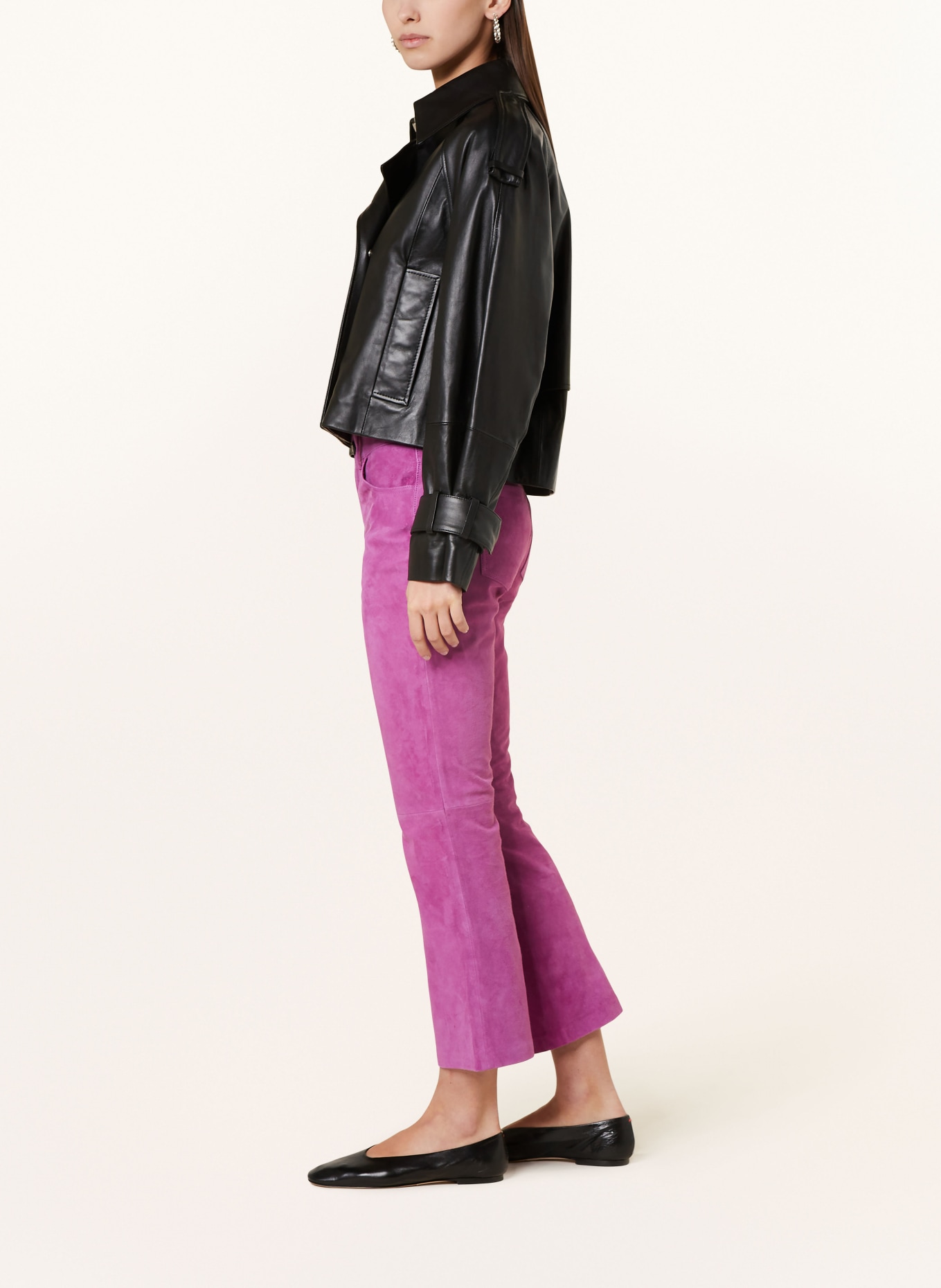 oui Leather trousers, Color: PURPLE (Image 4)