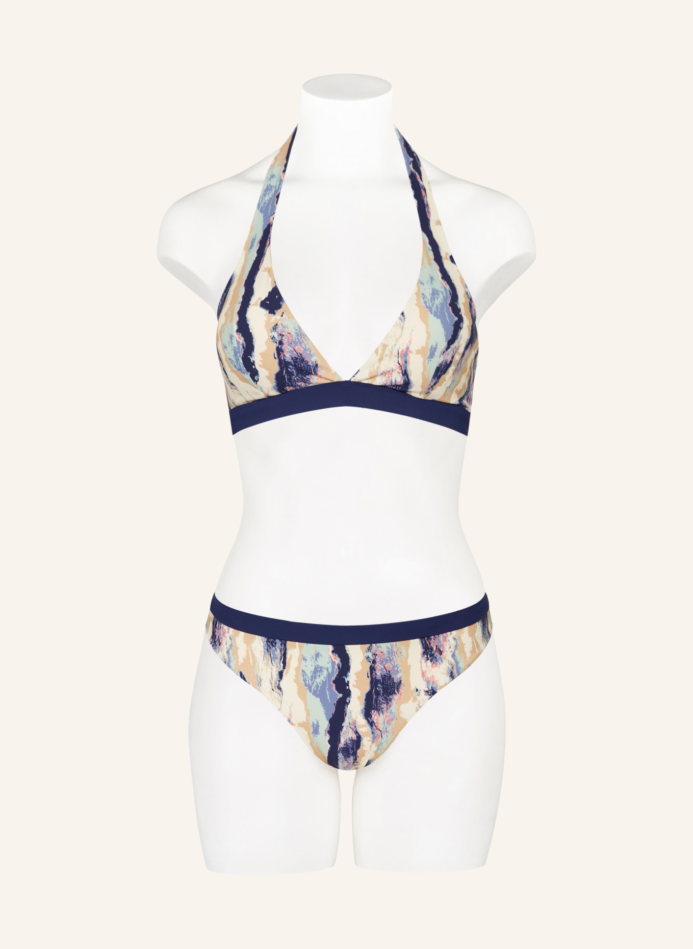 FEMILET Halter neck bikini top GRANADA, Color: CREAM/ DARK BLUE/ BEIGE (Image 2)