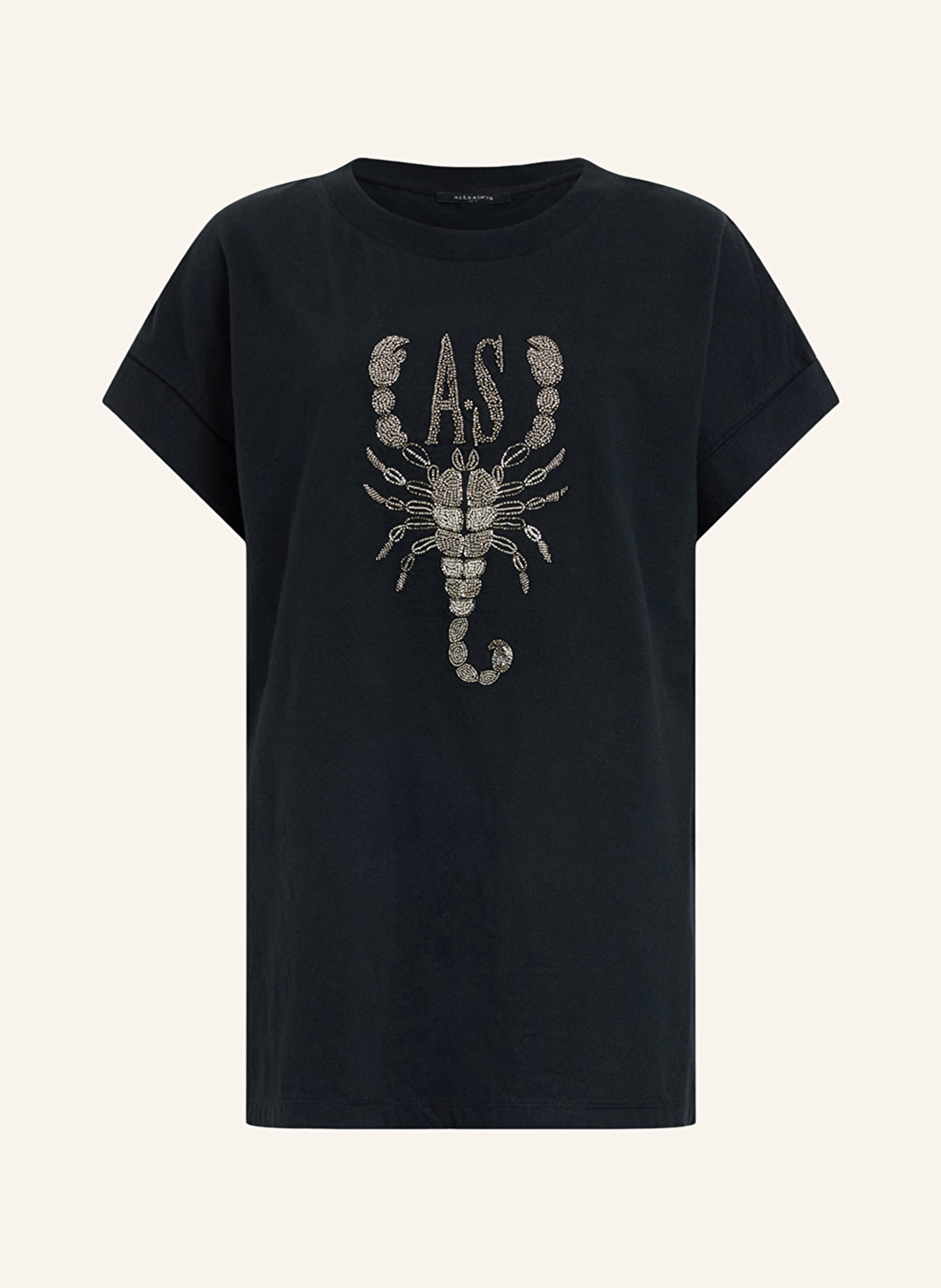 ALLSAINTS T-shirt with decorative gem trim, Color: BLACK (Image 1)