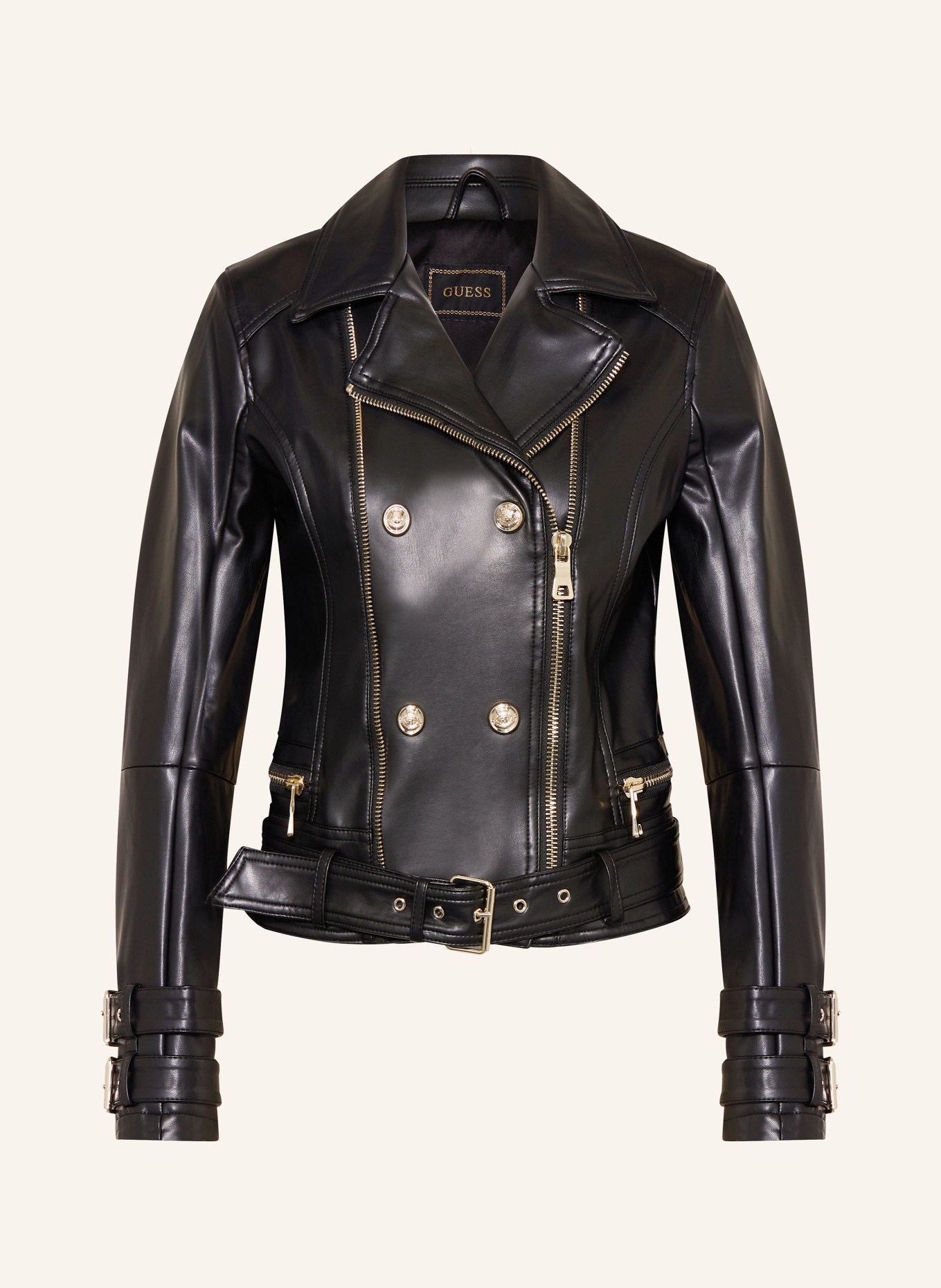 GUESS Biker jacket OLIVE MOTO in leather look, Color: BLACK (Image 1)