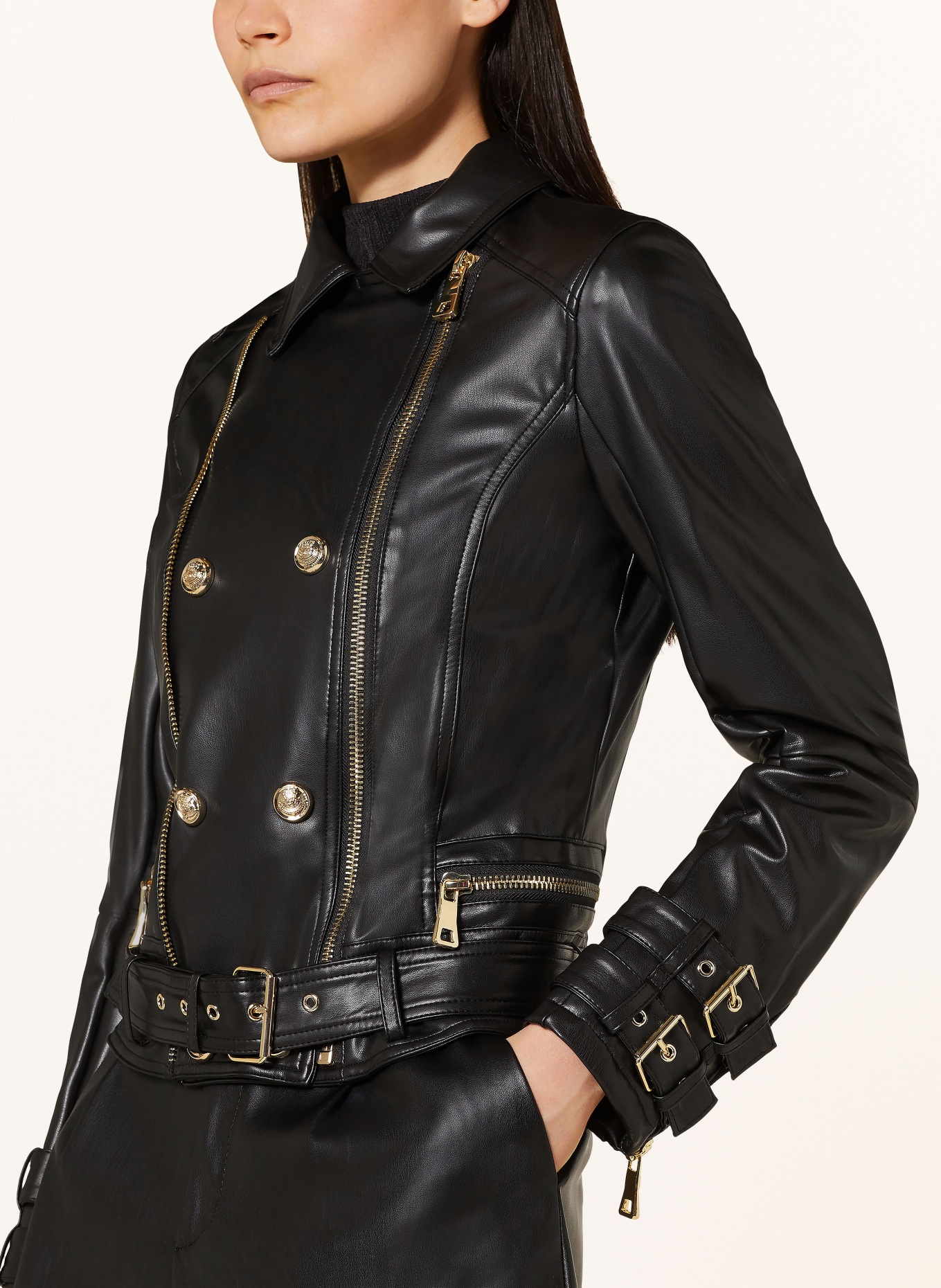 GUESS Biker jacket OLIVE MOTO in leather look, Color: BLACK (Image 4)