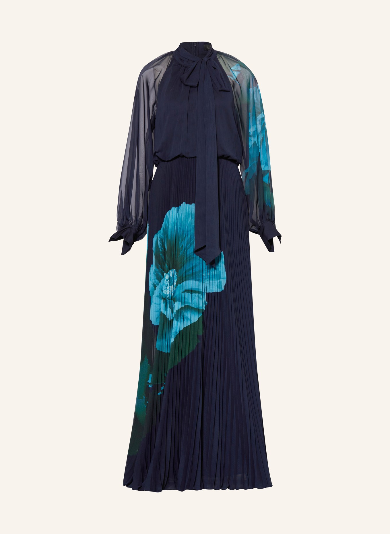 TED BAKER Bow tie collar dress MANAMI with pleats, Color: DARK BLUE/ TURQUOISE/ GREEN (Image 1)