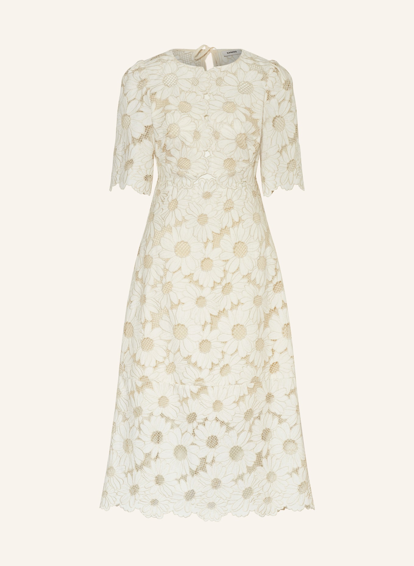 SANDRO Sukienka z ażurowej koronki z błyszczącą przędzą, Kolor: ECRU/ ZŁOTY (Obrazek 1)