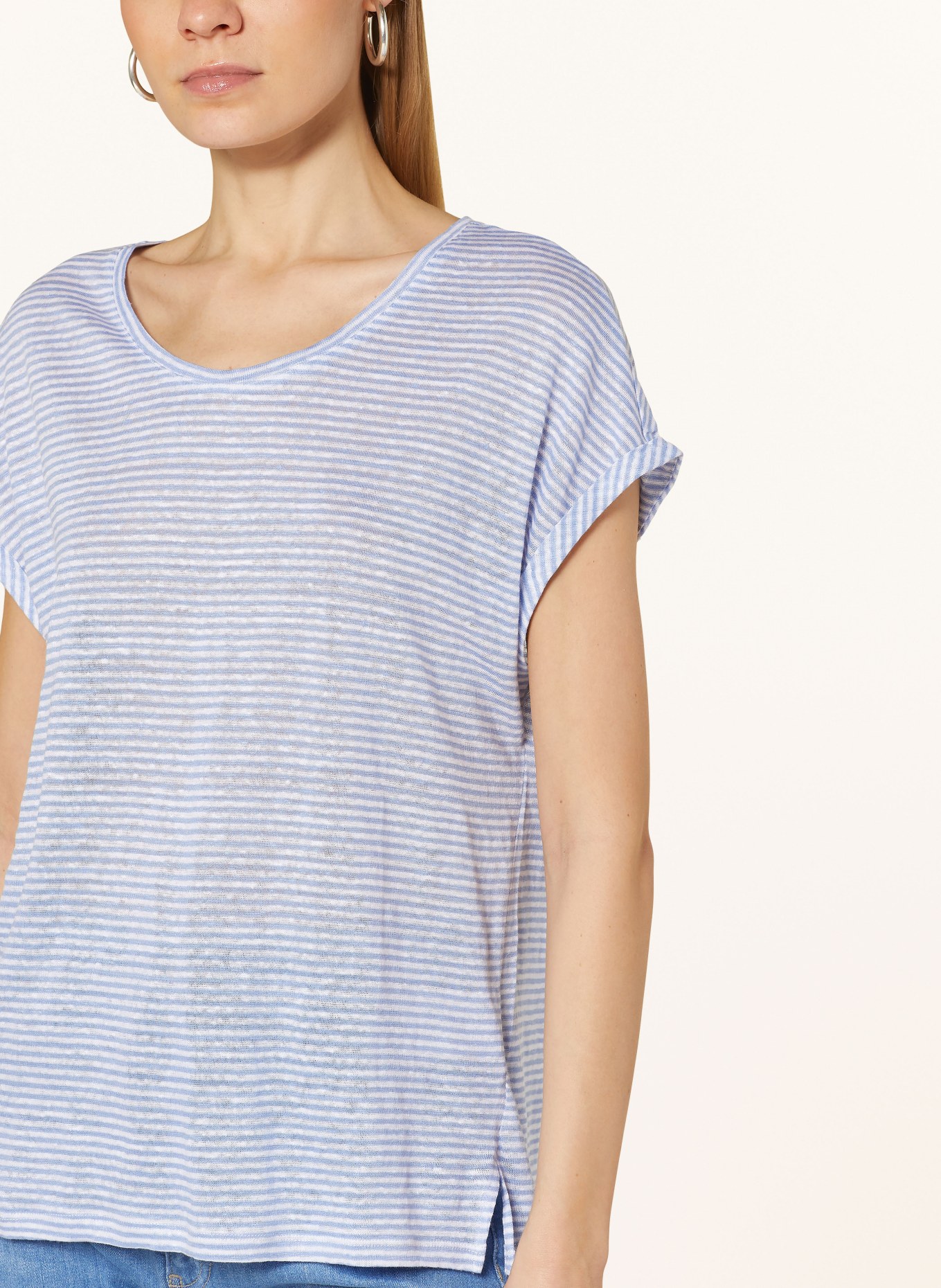 oui Knit shirt in linen, Color: WHITE/ BLUE (Image 4)