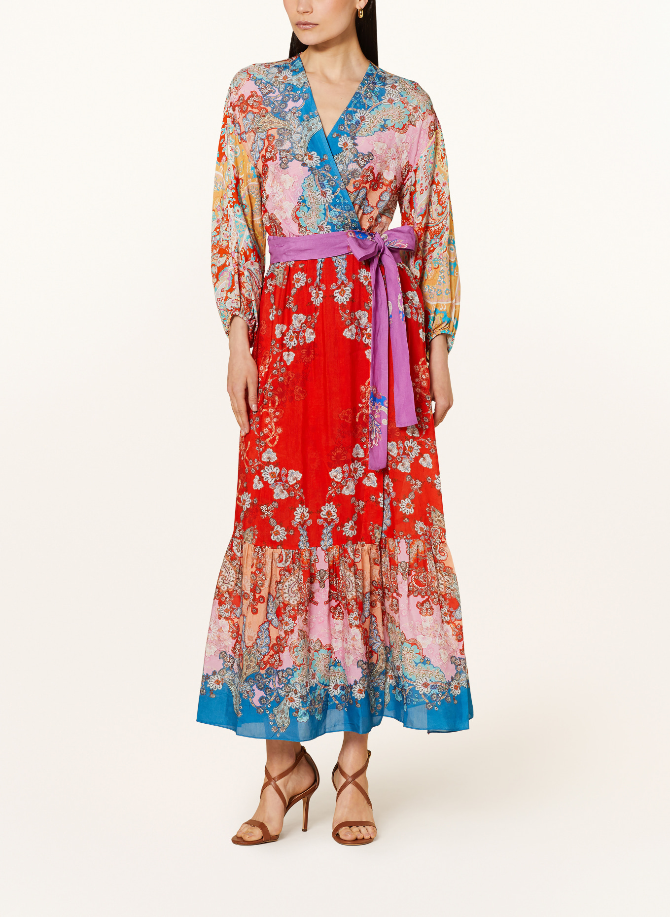 SANDRO Sukienka w stylu kopertowym z lnu, Kolor: CZERWONY/ NIEBIESKI/ LILA (Obrazek 2)