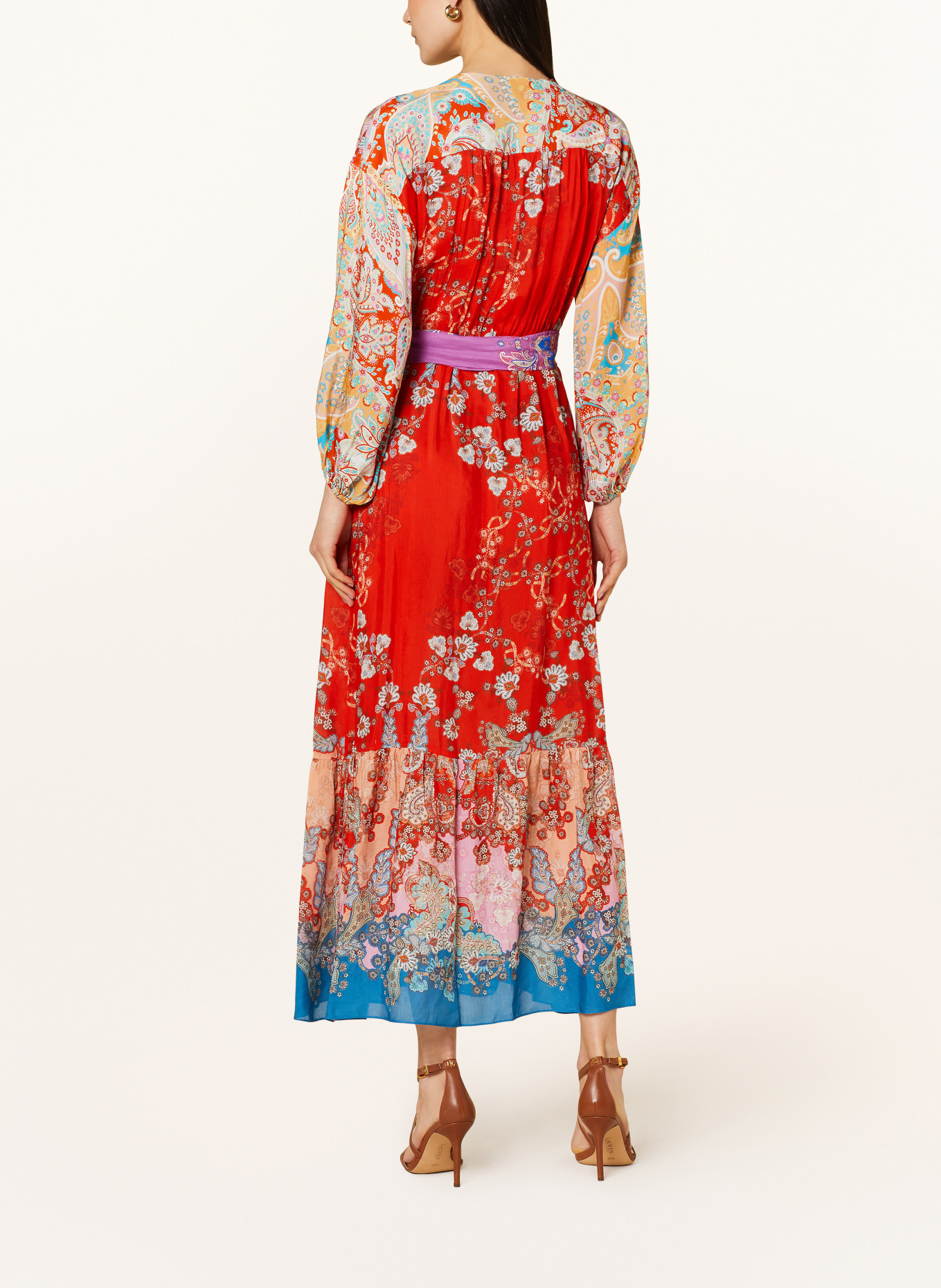 SANDRO Sukienka w stylu kopertowym z lnu, Kolor: CZERWONY/ NIEBIESKI/ LILA (Obrazek 3)