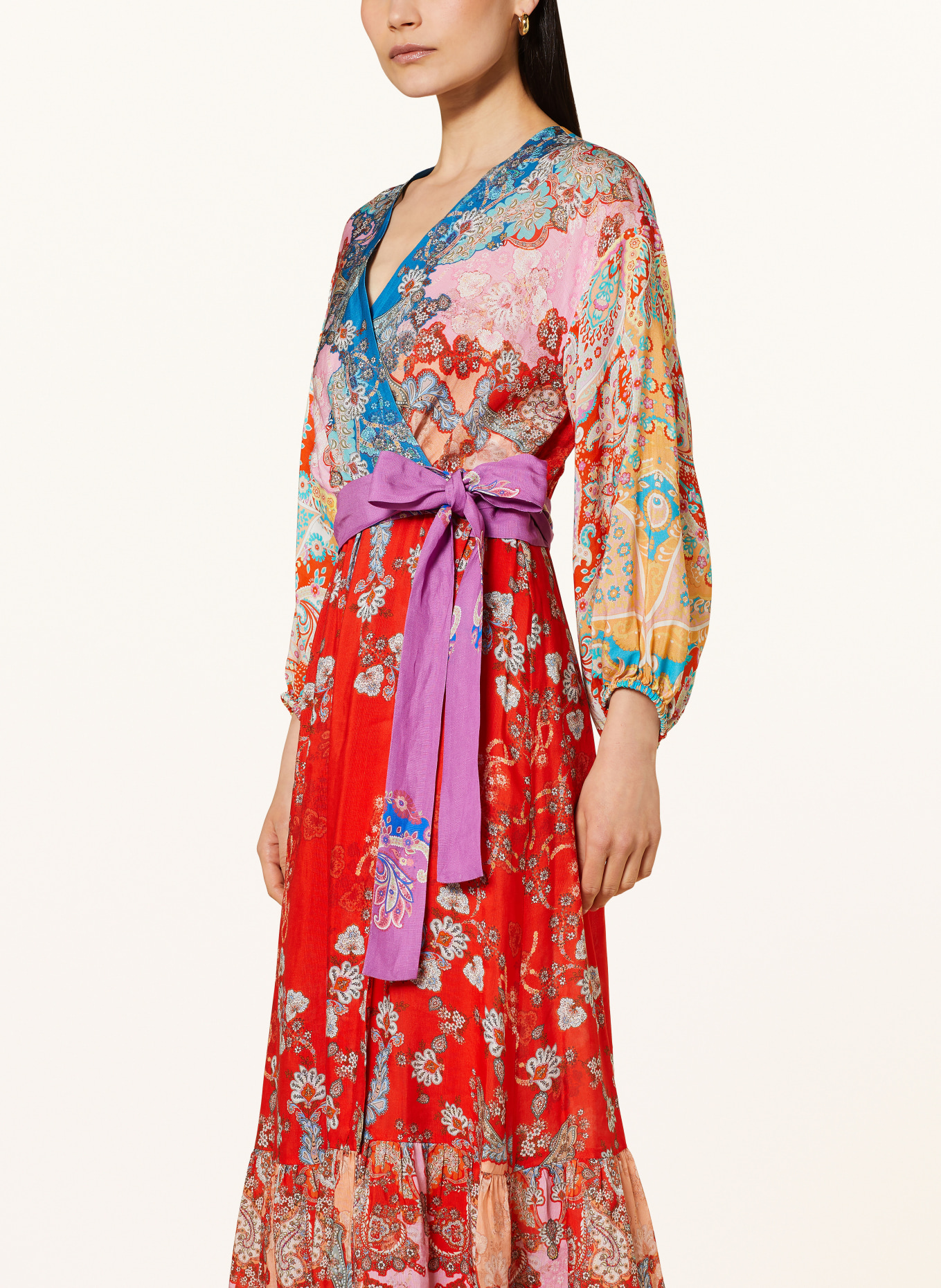 SANDRO Kleid in Wickeloptik mit Leinen, Farbe: ROT/ BLAU/ LILA (Bild 4)
