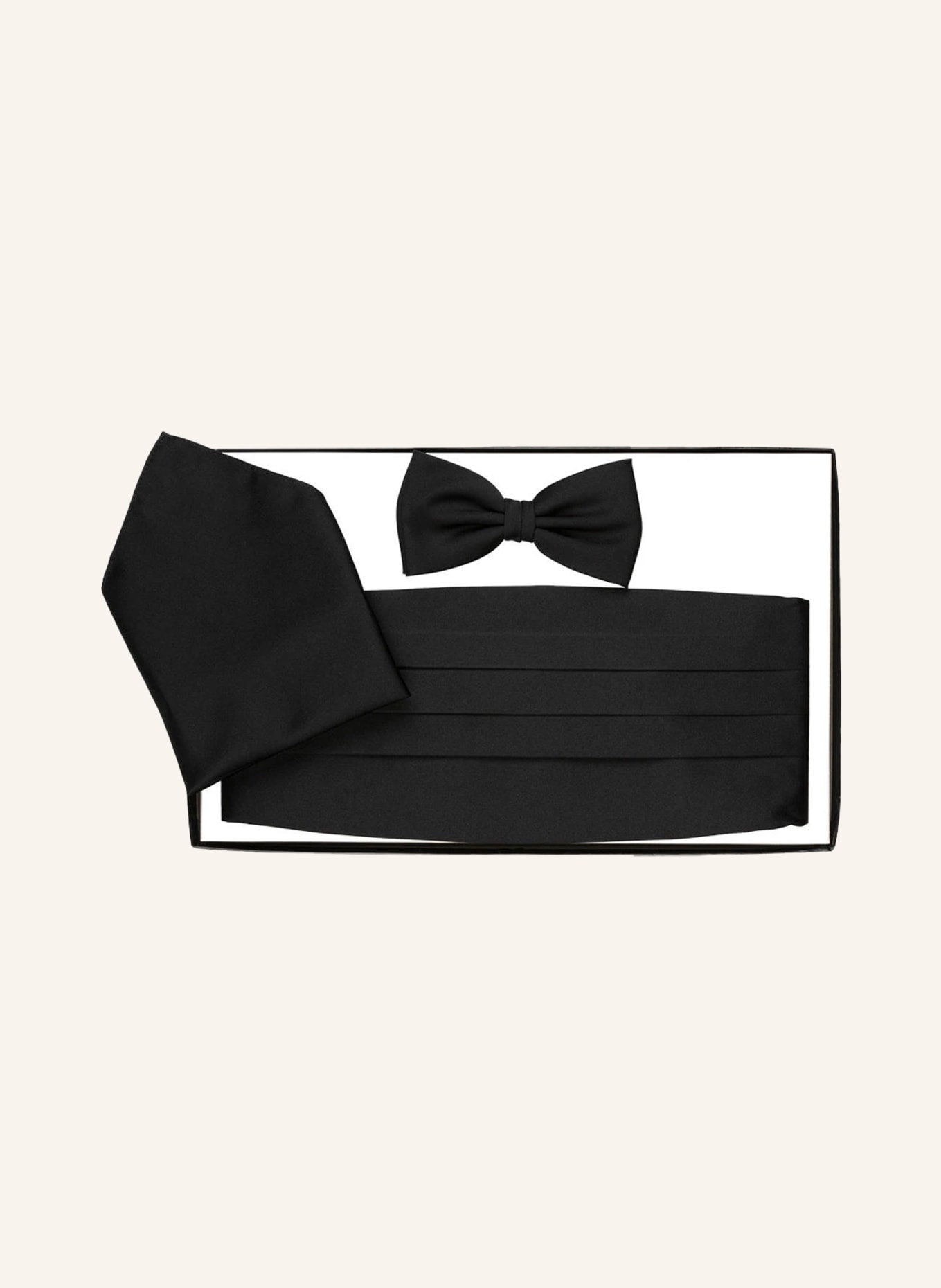 WILVORST Set: Cummerbund, pocket square and bow tie, Color: BLACK (Image 1)