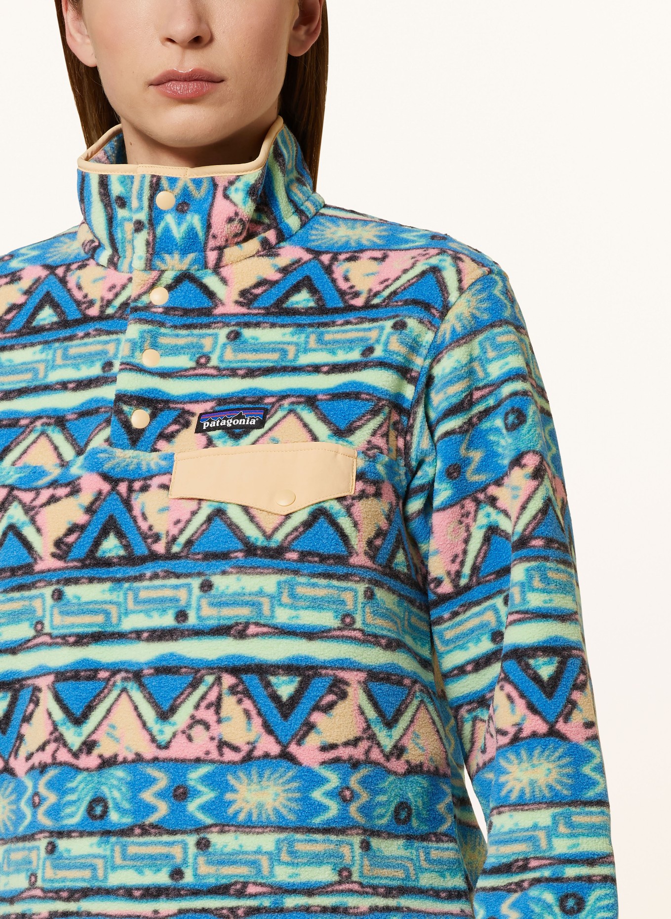 patagonia Fleece sweater, Color: BLUE/ PINK/ LIGHT ORANGE (Image 4)