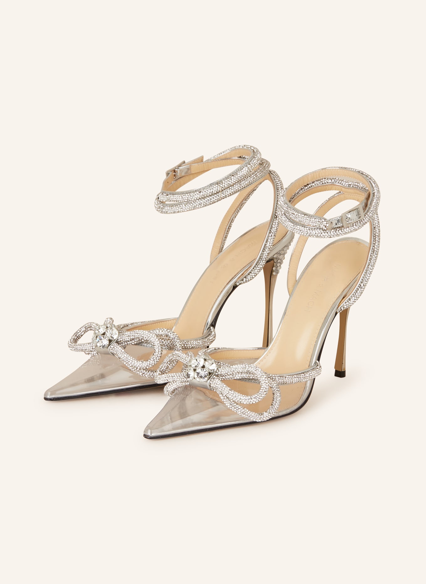 MACH & MACH Slingback pumps DOUBLE BOW with decorative gems, Color: SILVER (Image 1)