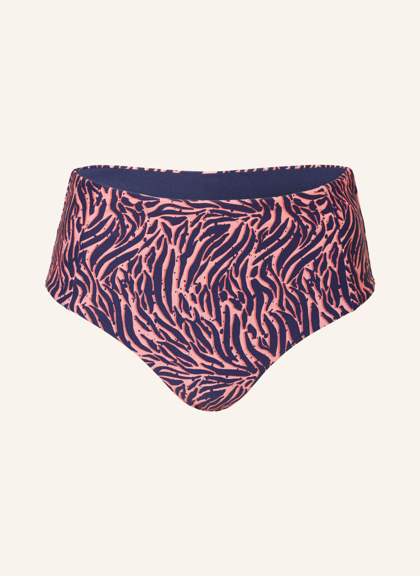 FEMILET High-waist bikini bottoms TIDRA, Color: SALMON/ DARK BLUE (Image 1)