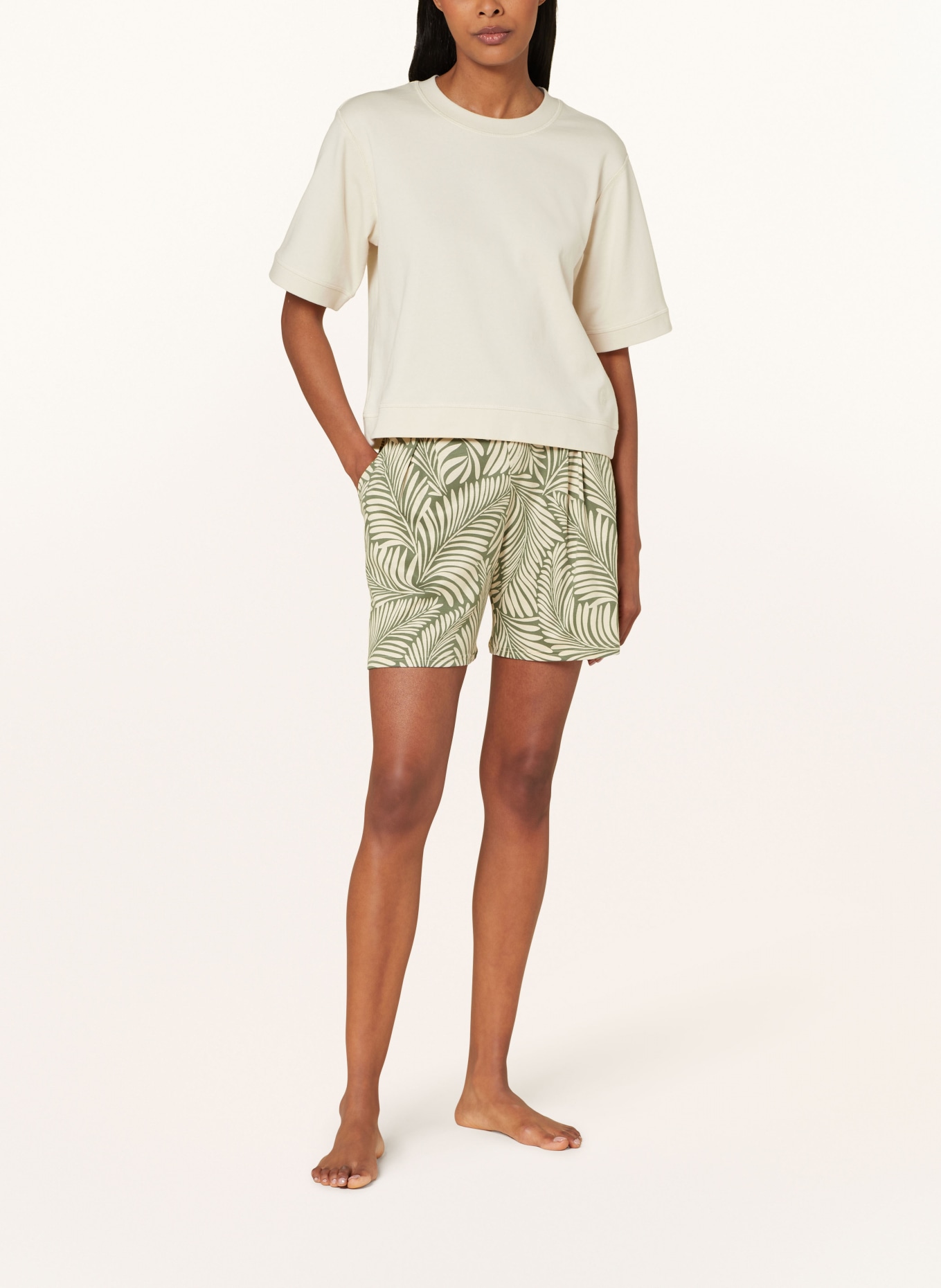 CALIDA Pajama shorts FAVOURITES HEALING, Color: CREAM/ GREEN (Image 2)