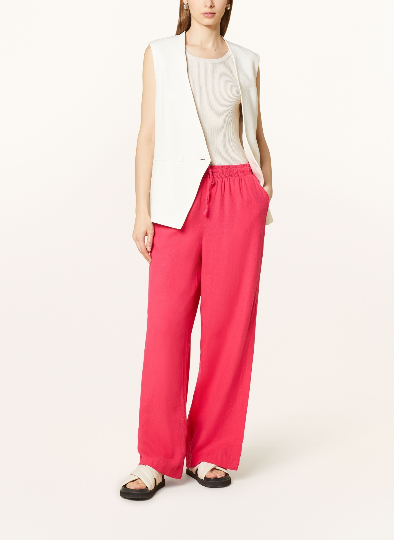 ICHI Wide leg trousers IHLINO with linen, Color: PINK (Image 2)