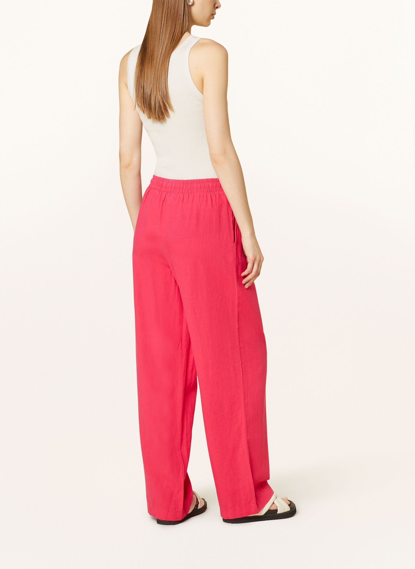 ICHI Wide leg trousers IHLINO with linen, Color: PINK (Image 3)