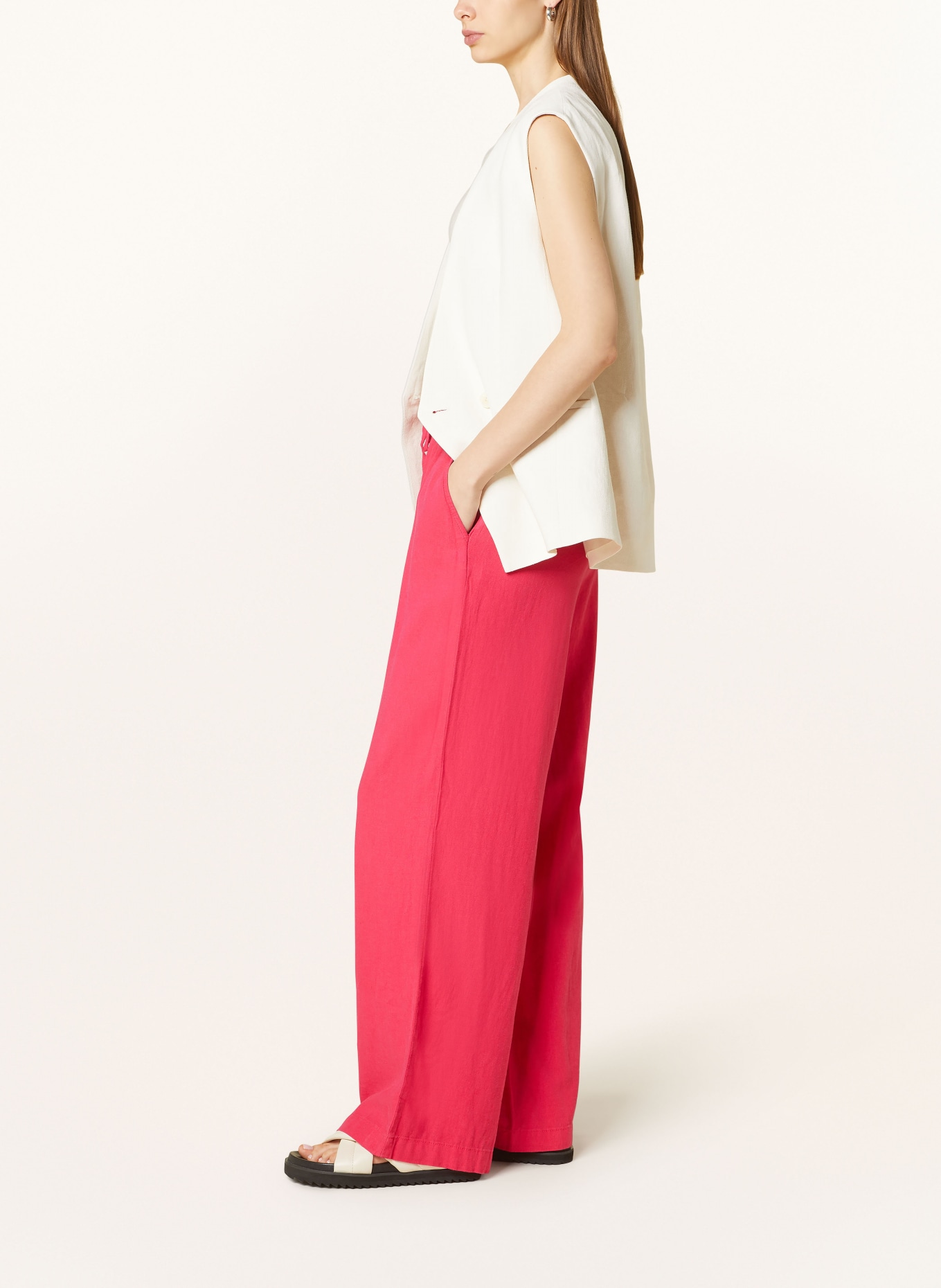 ICHI Wide leg trousers IHLINO with linen, Color: PINK (Image 4)