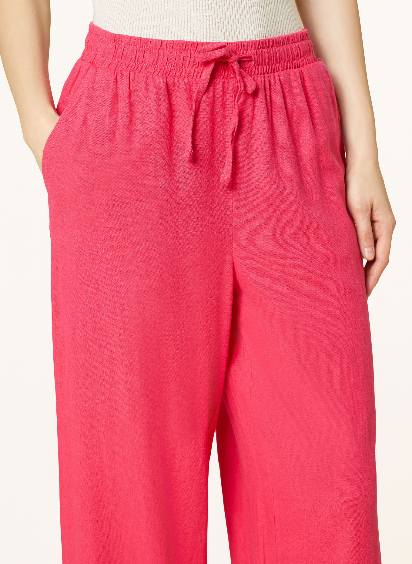 ICHI Wide leg trousers IHLINO with linen, Color: PINK (Image 5)