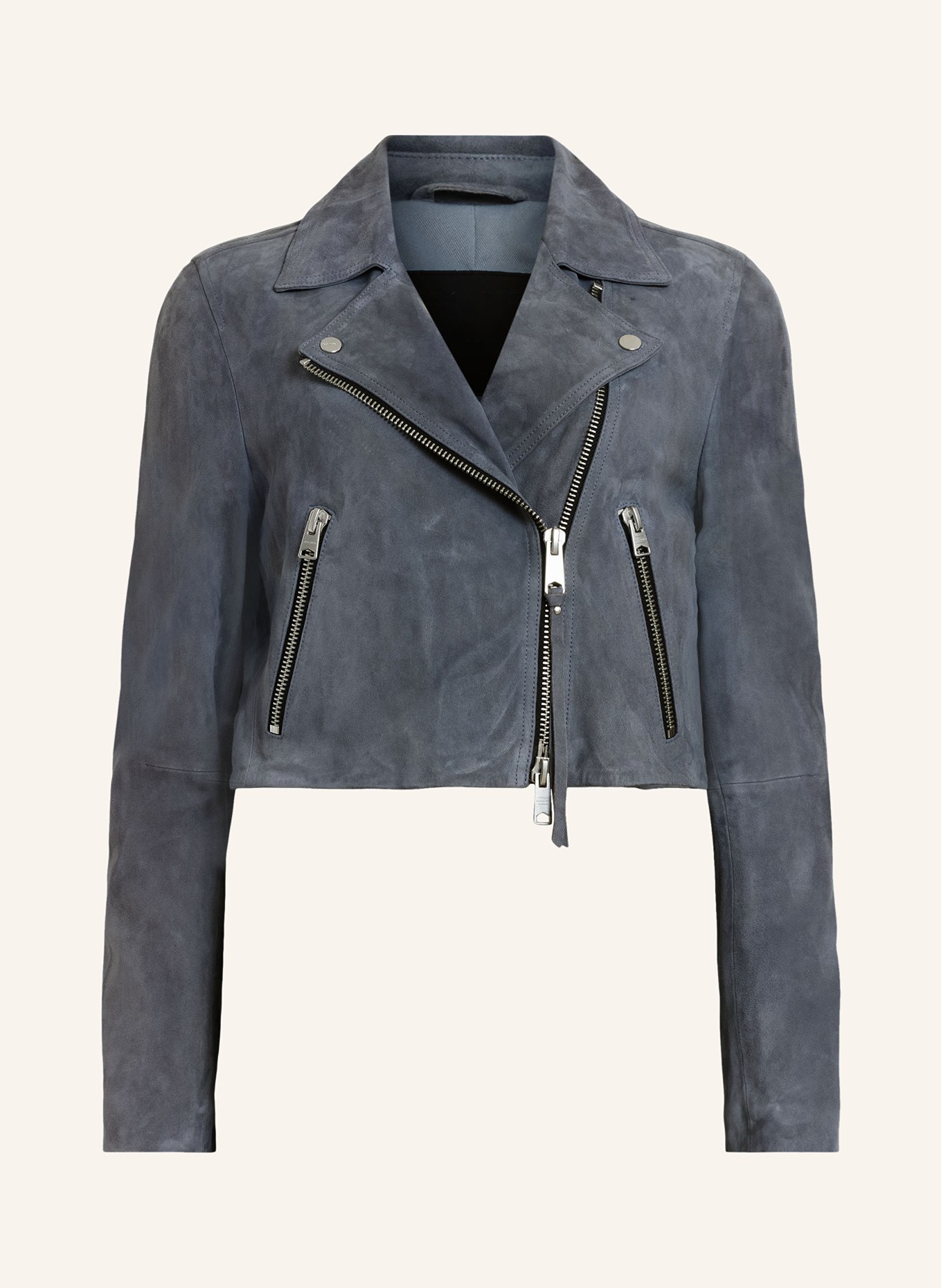 ALLSAINTS Cropped leather jacket DALBY, Color: BLUE GRAY (Image 1)