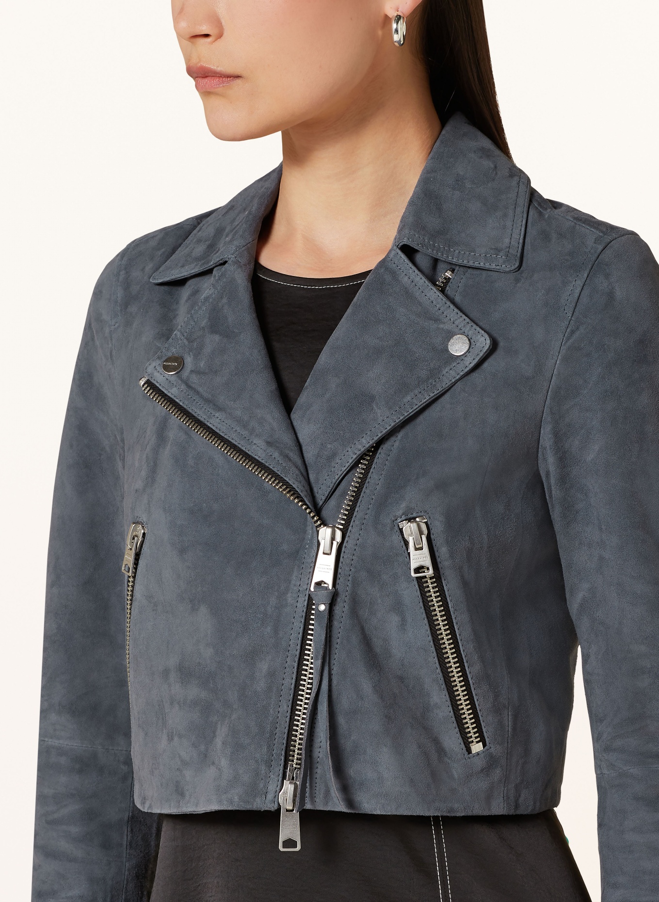 ALLSAINTS Cropped leather jacket DALBY, Color: BLUE GRAY (Image 4)