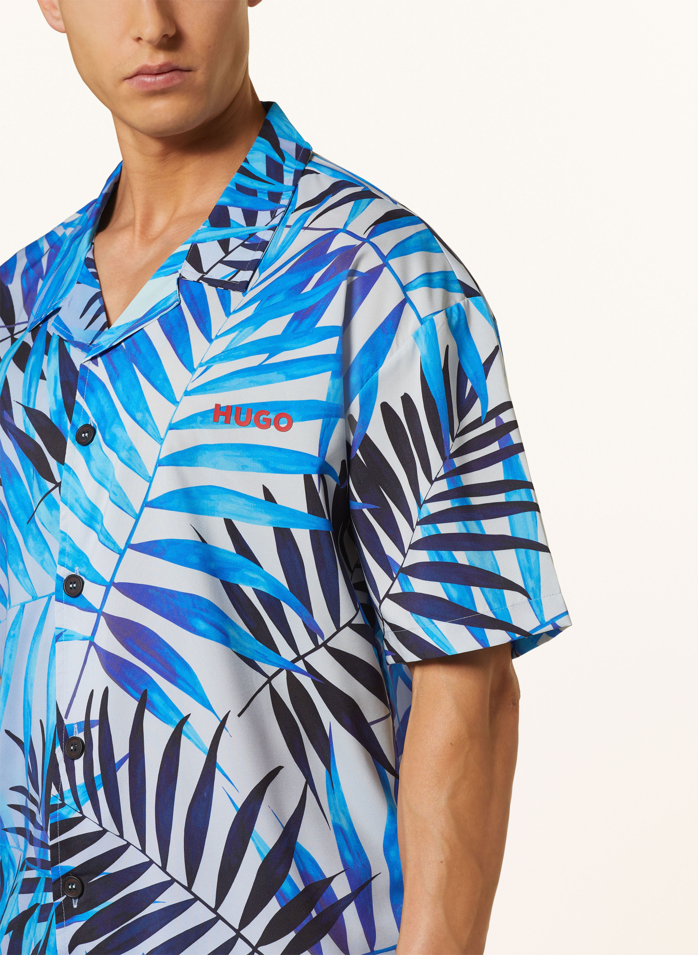 HUGO Resort shirt BEACH made of satin, Color: SILVER/ BLUE/ PURPLE (Image 4)