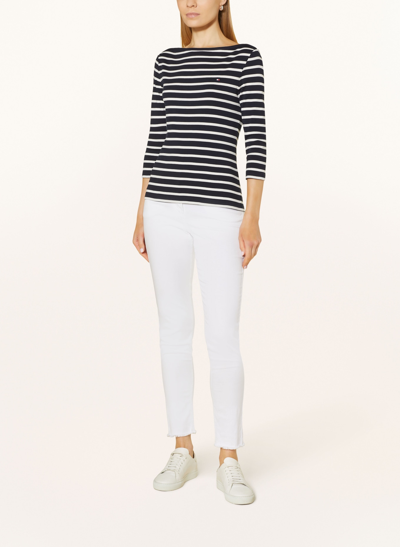 TOMMY HILFIGER Shirt mit 3/4-Arm: DUNKELBLAU / ECRU