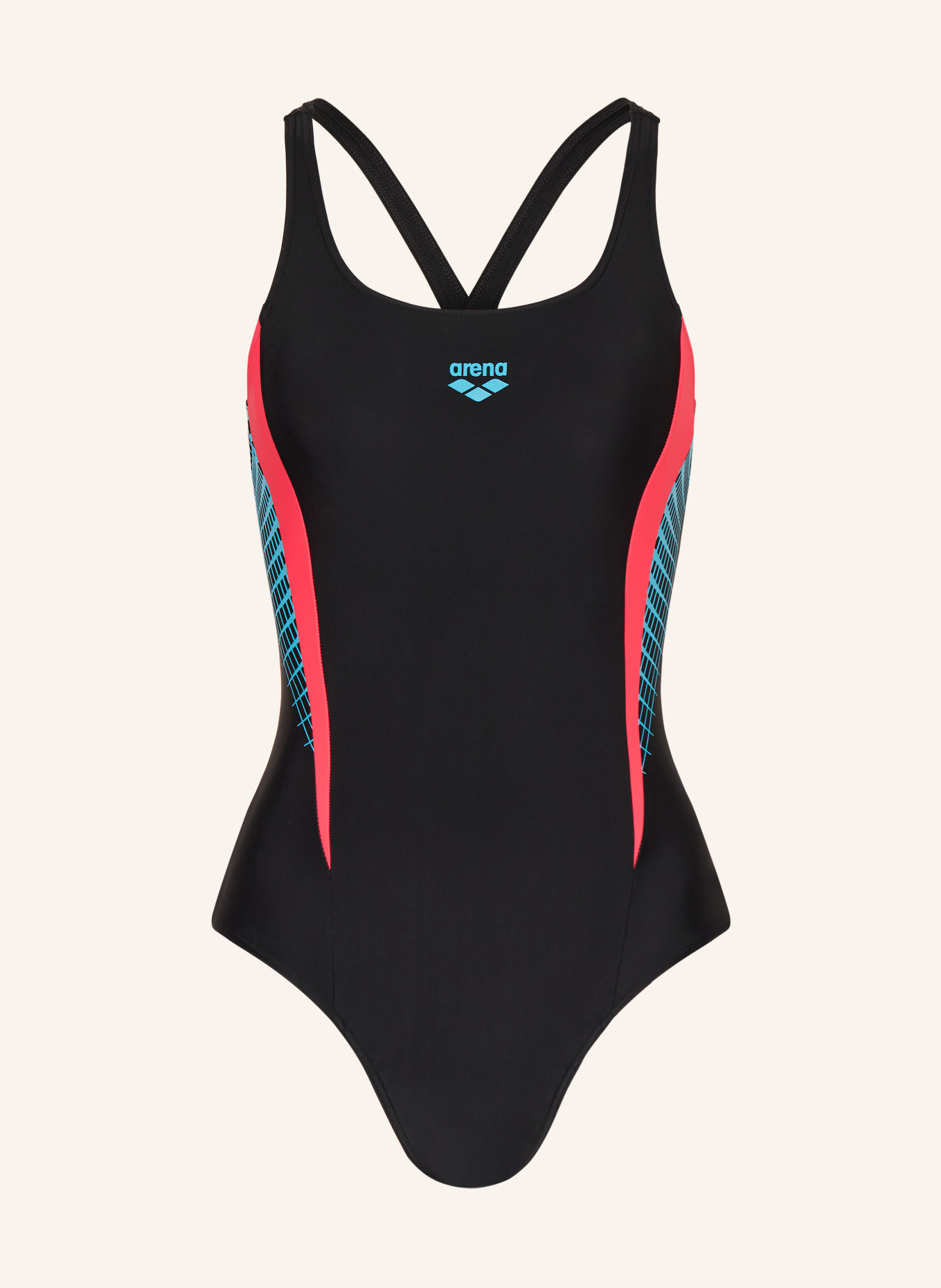 arena Swimsuit THREEFOLD with UV protection 50+, Color: BLACK/ SALMON/ LIGHT BLUE (Image 1)