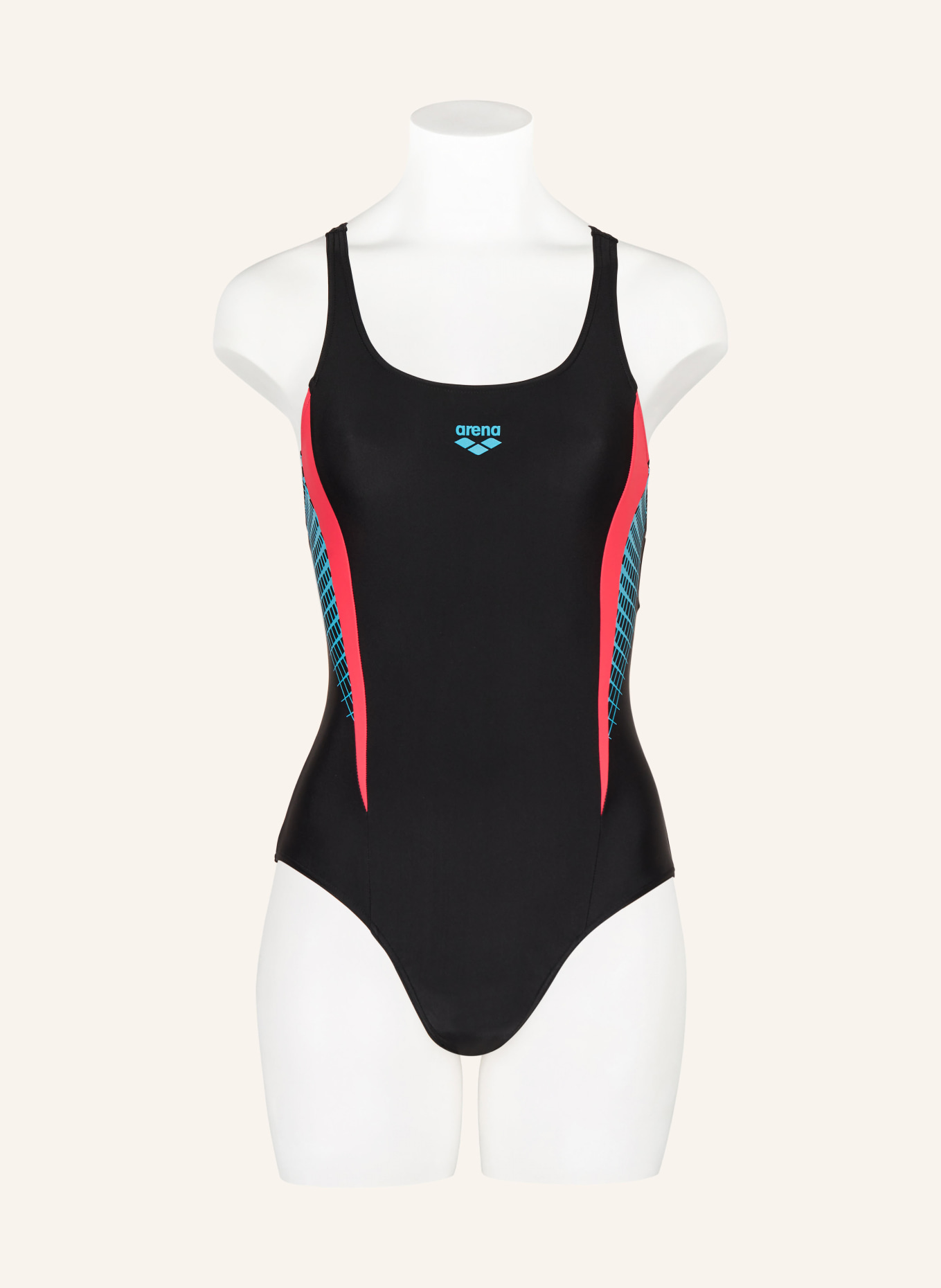 arena Swimsuit THREEFOLD with UV protection 50+, Color: BLACK/ SALMON/ LIGHT BLUE (Image 2)