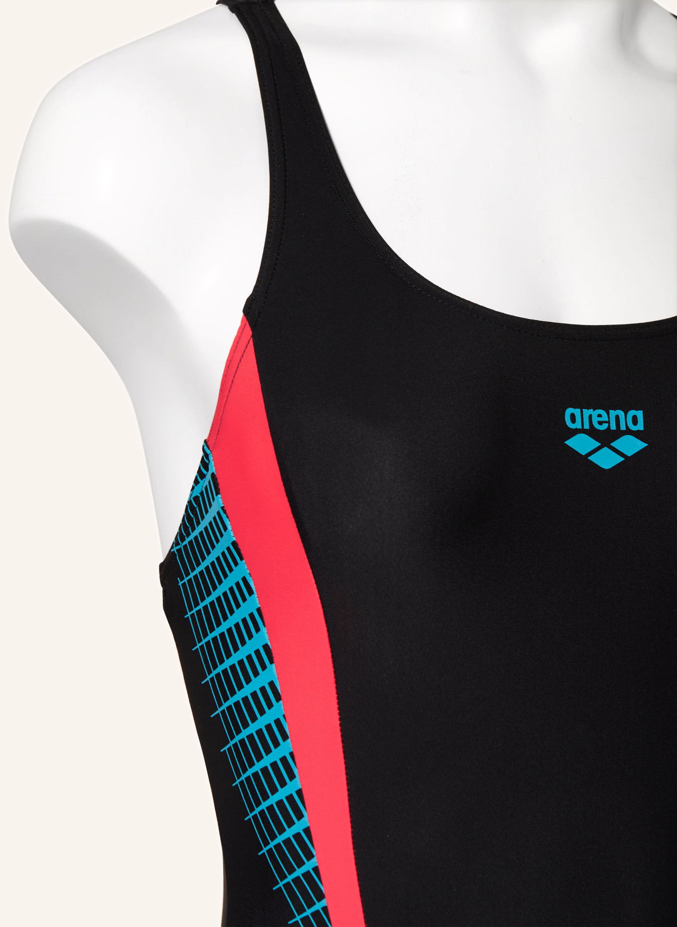 arena Swimsuit THREEFOLD with UV protection 50+, Color: BLACK/ SALMON/ LIGHT BLUE (Image 4)