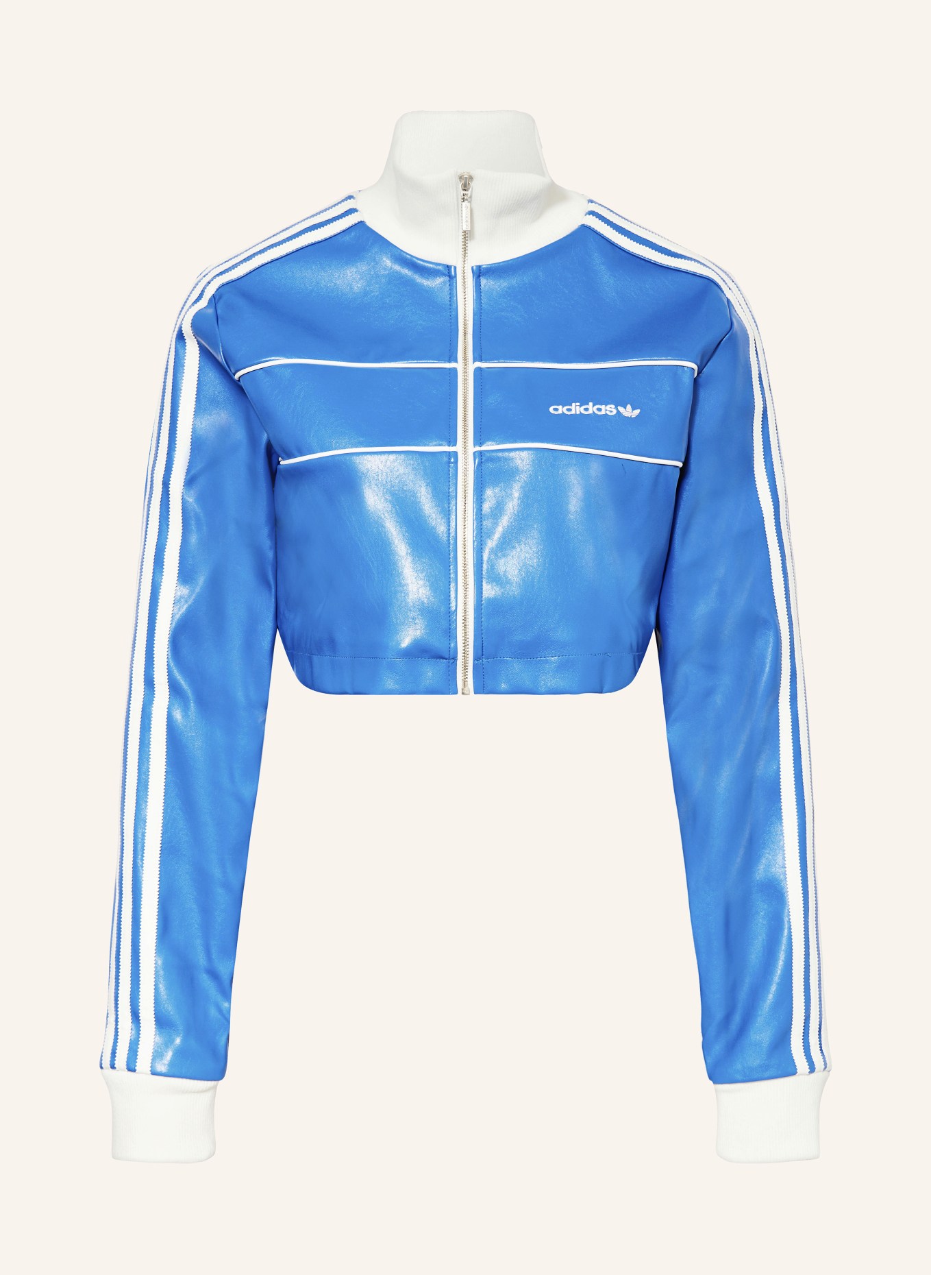 adidas Originals Cropped jacket in leather look, Color: BLUE/ WHITE (Image 1)