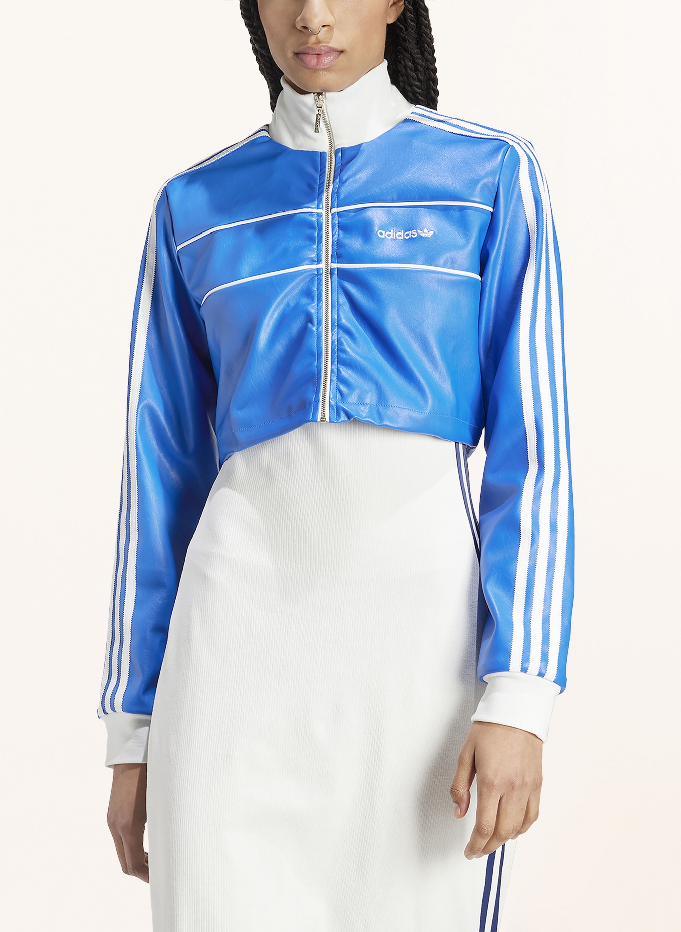 adidas Originals Cropped jacket in leather look, Color: BLUE/ WHITE (Image 2)