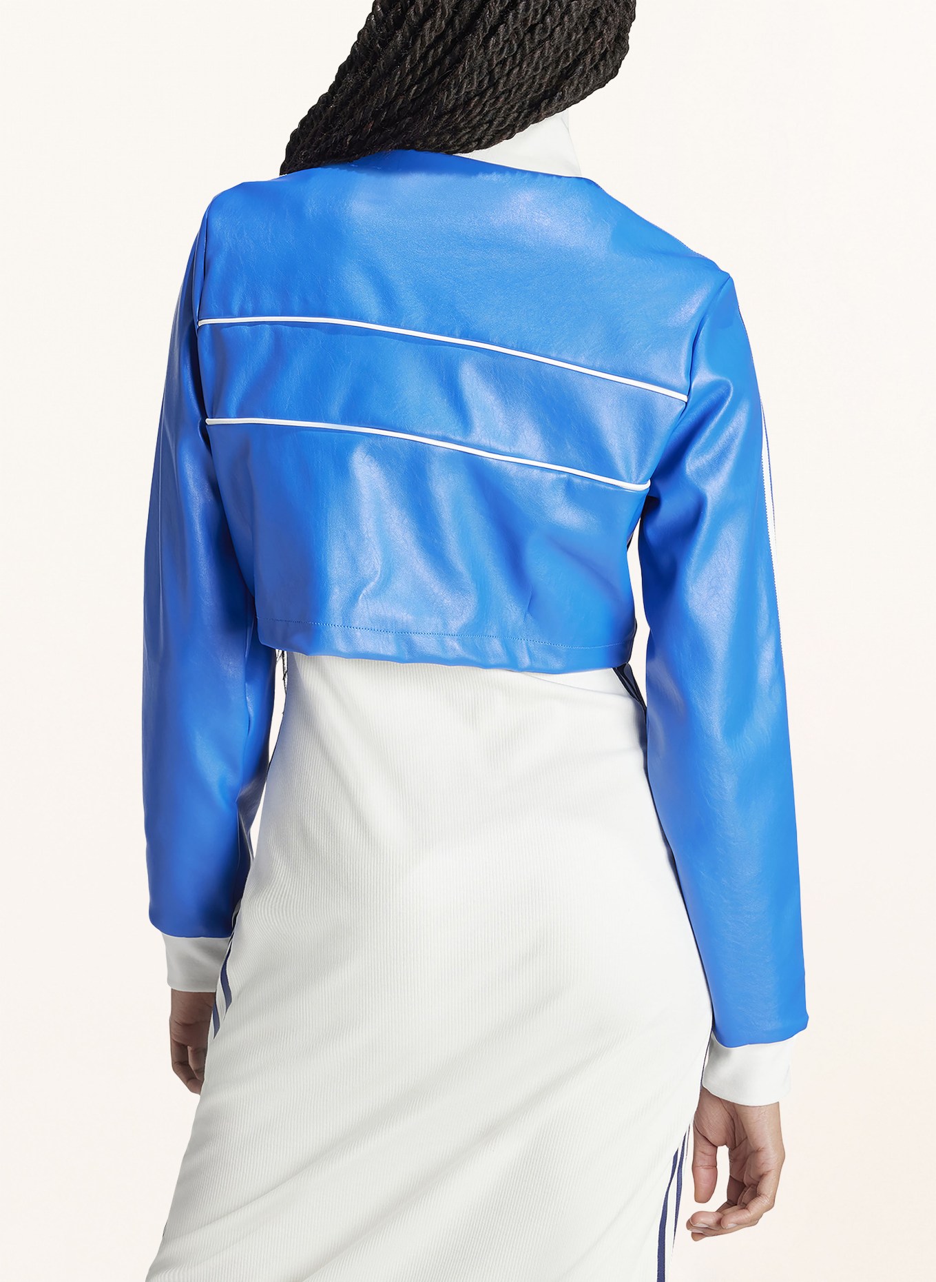 adidas Originals Cropped jacket in leather look, Color: BLUE/ WHITE (Image 3)