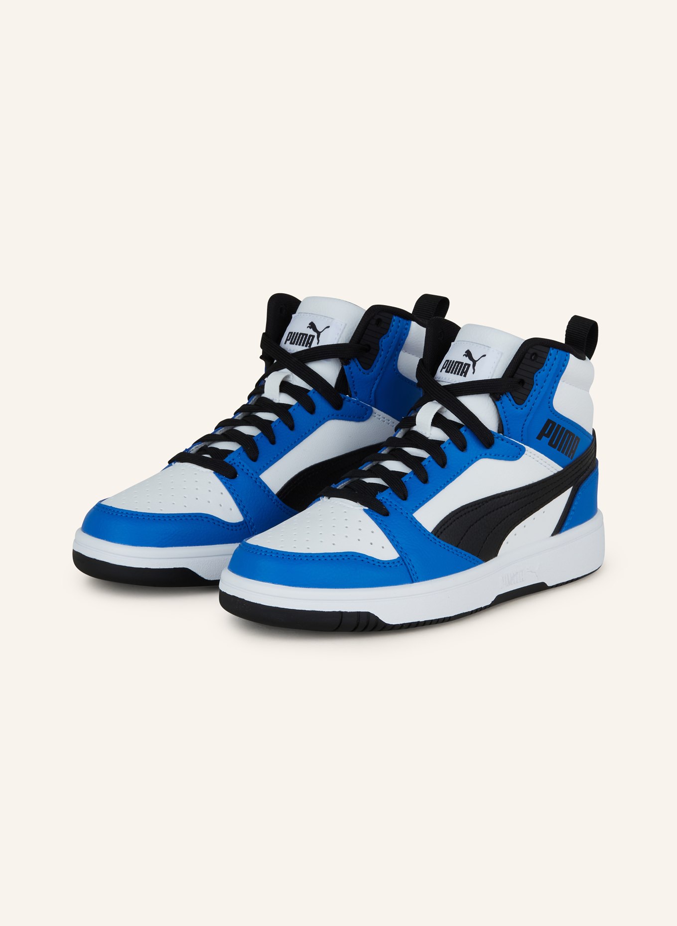 PUMA REBOUND V6 hightop sneaker: WHITE / BLUE / BLACK