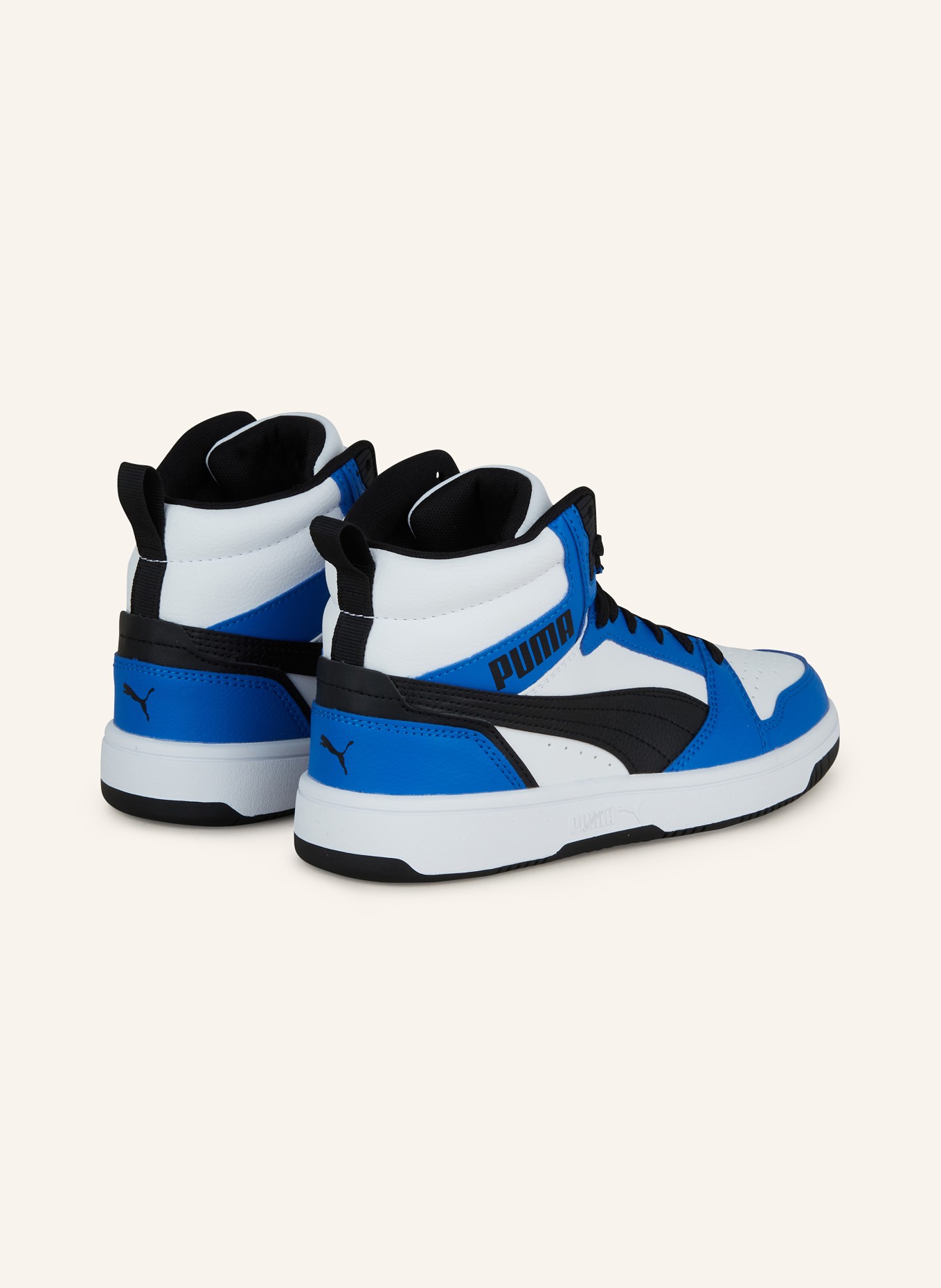 PUMA REBOUND V6 hightop sneaker: WHITE / BLUE / BLACK