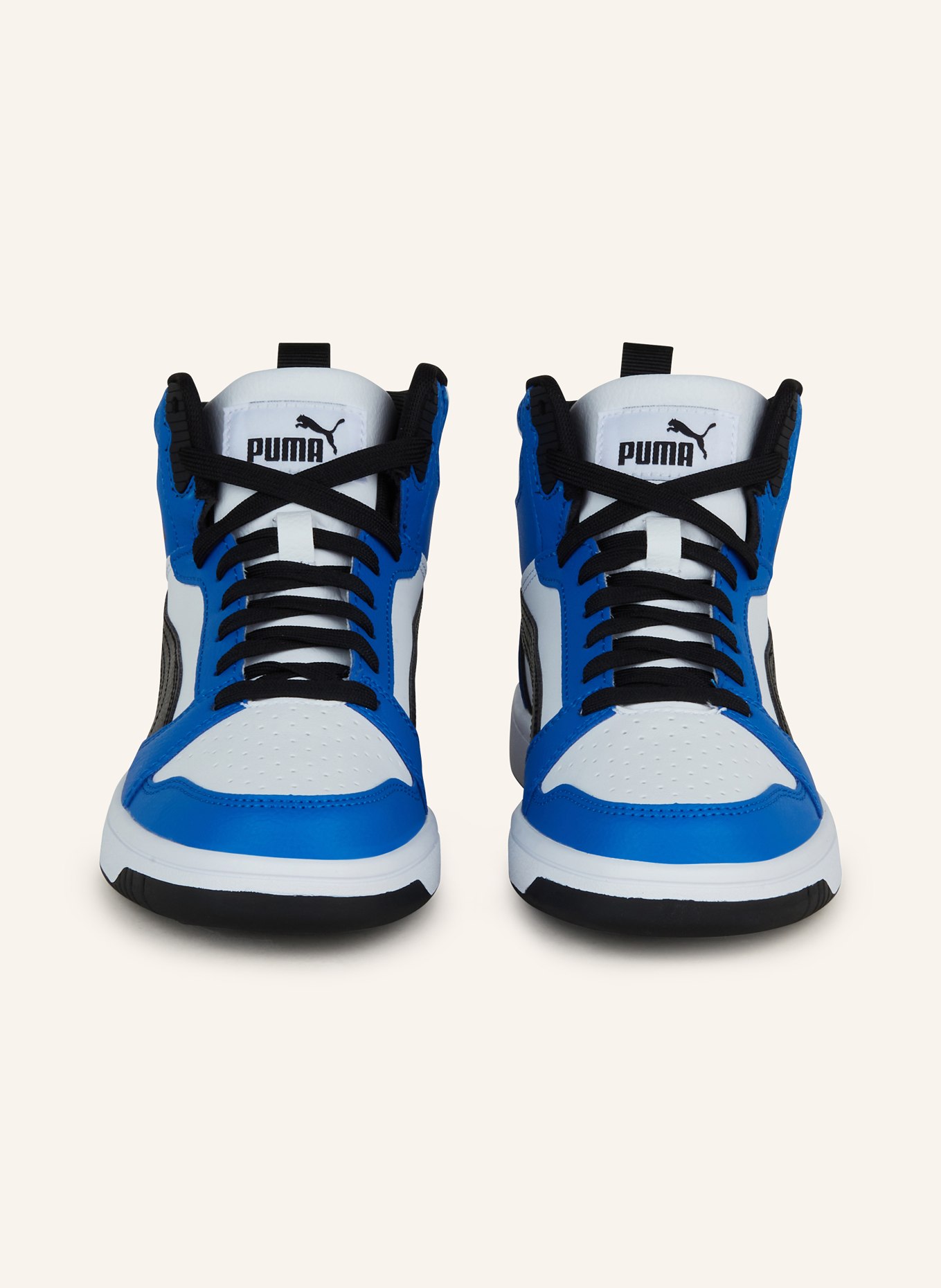 PUMA REBOUND V6 hightop sneaker: WHITE / BLUE / BLACK