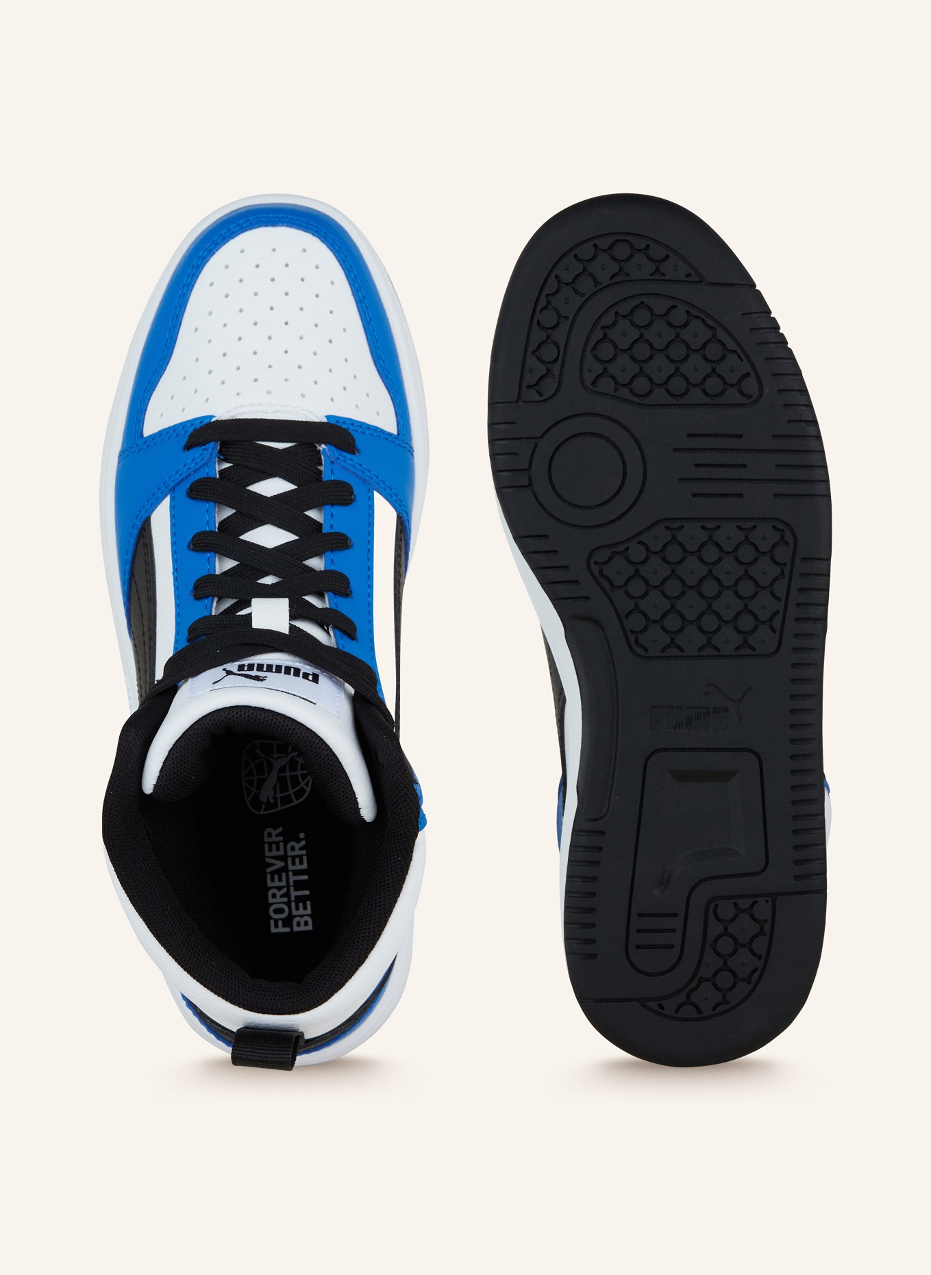 PUMA REBOUND V6 hightop sneaker: WHITE / BLUE / BLACK