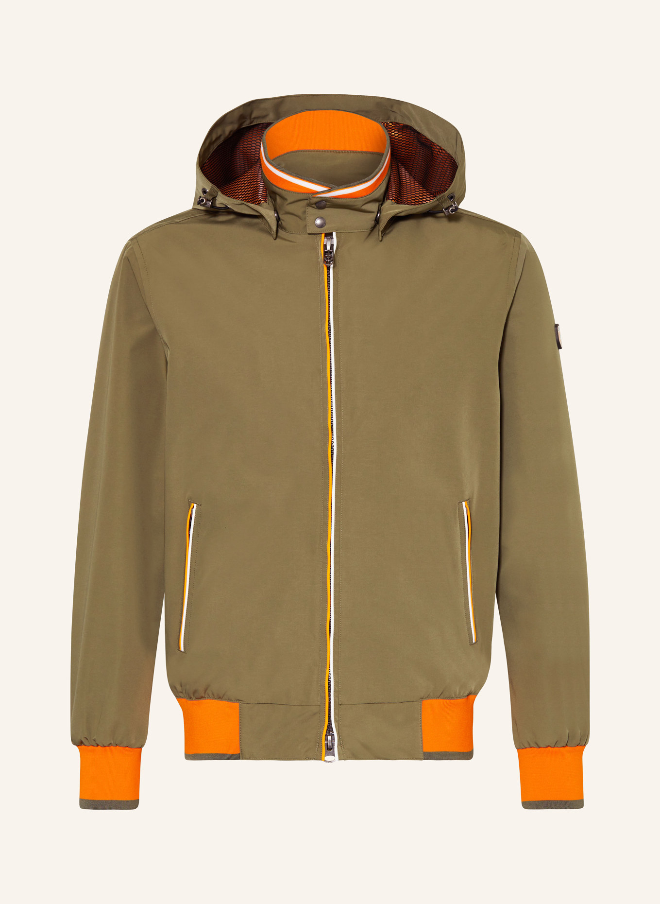 WELLENSTEYN Bomber jacket COLLEGE with detachable hood, Color: GREEN/ ORANGE (Image 1)