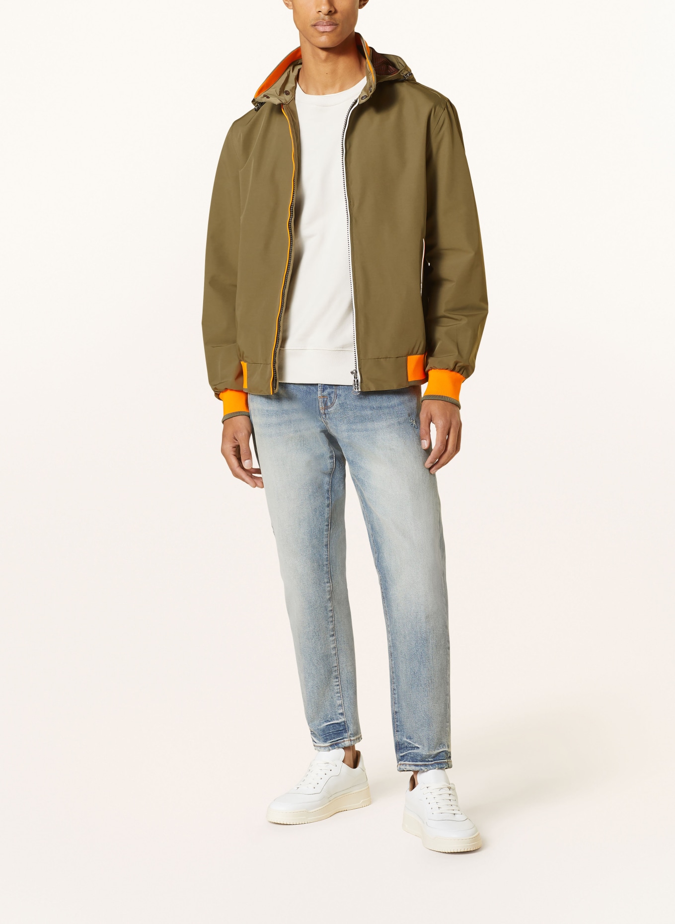 WELLENSTEYN Bomber jacket COLLEGE with detachable hood, Color: GREEN/ ORANGE (Image 2)