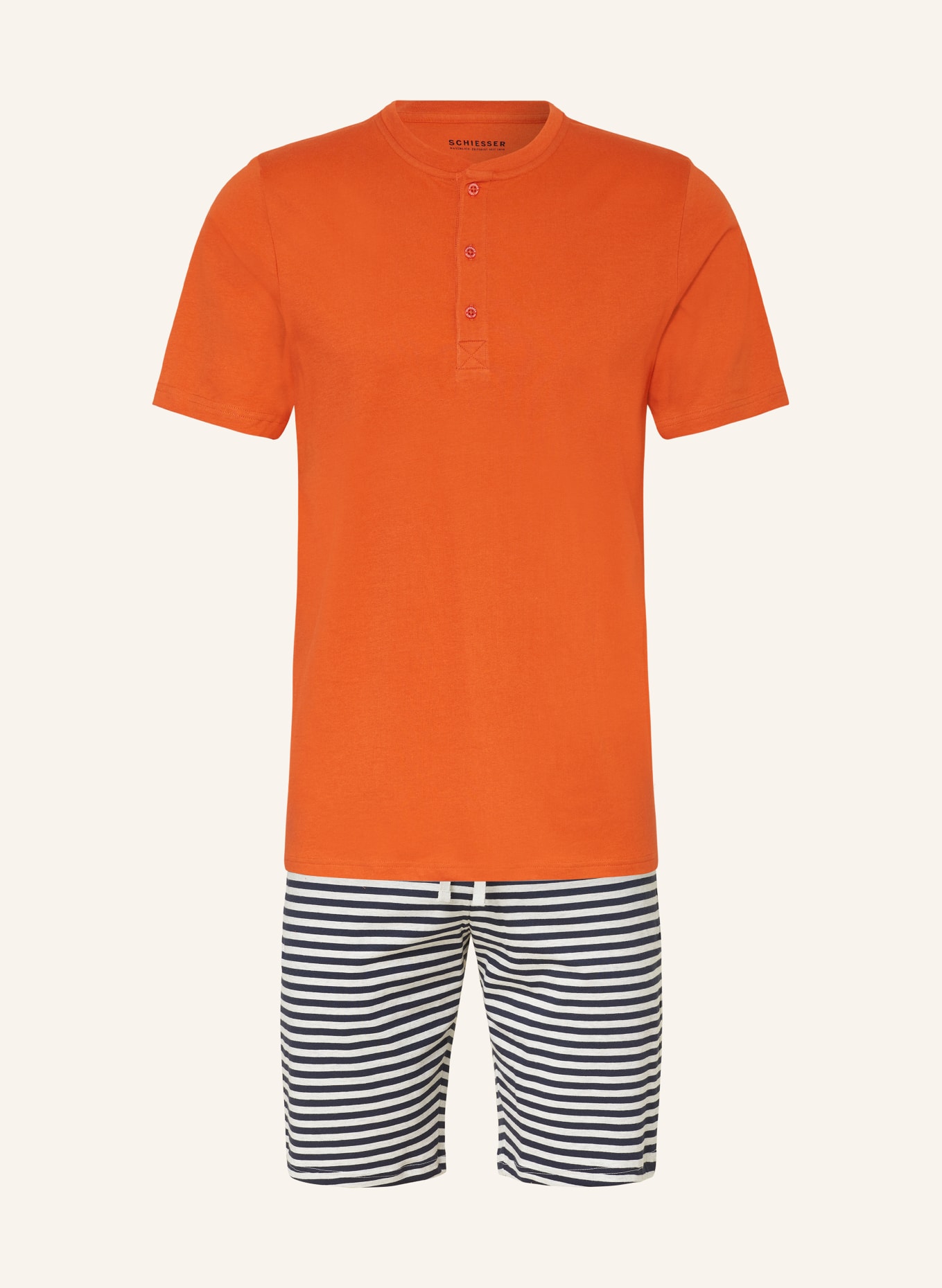 SCHIESSER Shorty-Schlafanzug CASUAL NIGHTWEAR, Farbe: DUNKELBLAU/ HELLGRAU/ ORANGE (Bild 1)