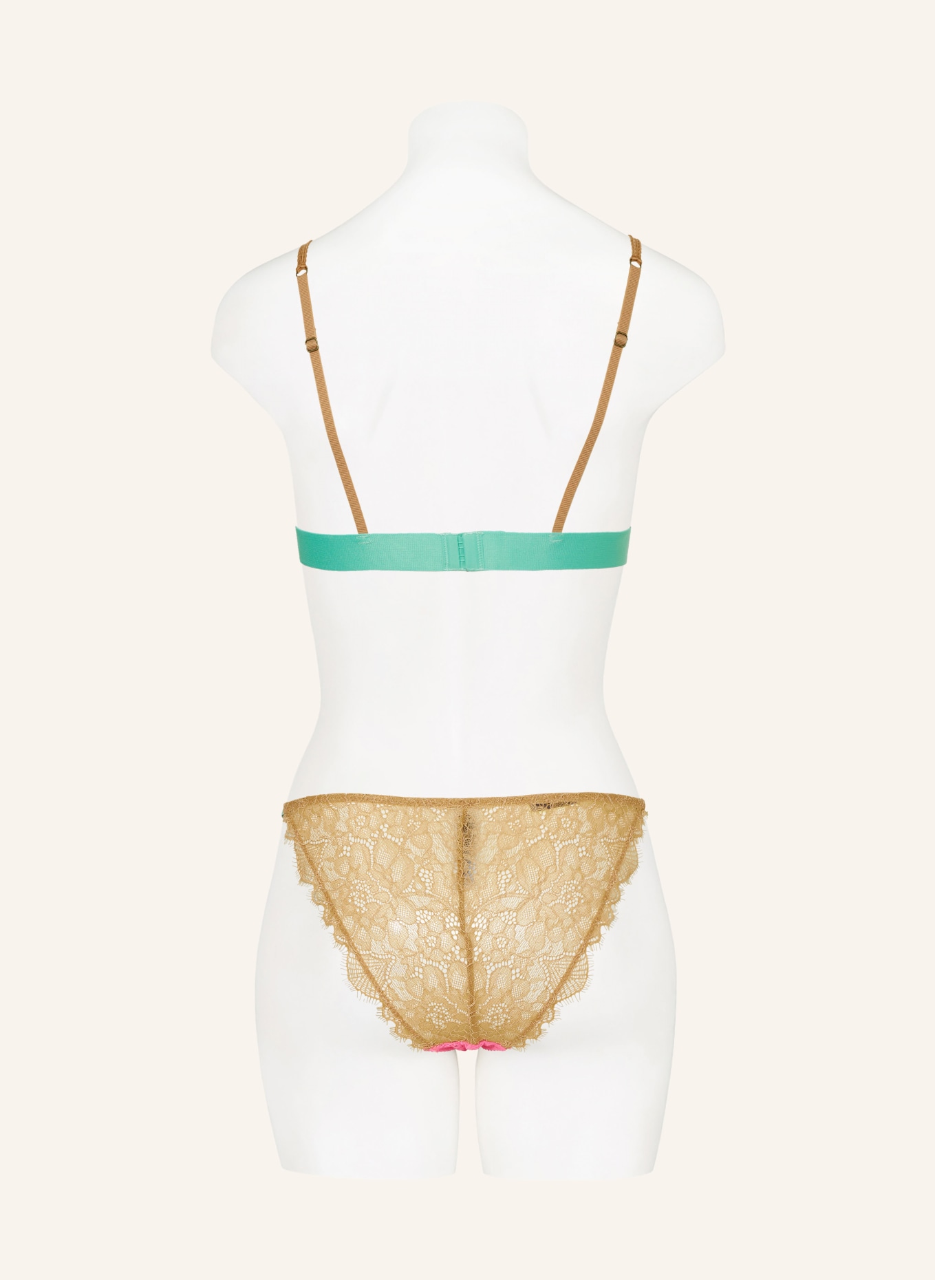 LOVE Stories Triangle bra LOVE LACE in satin, Color: LIGHT BROWN/ NEON PINK/ MINT (Image 3)