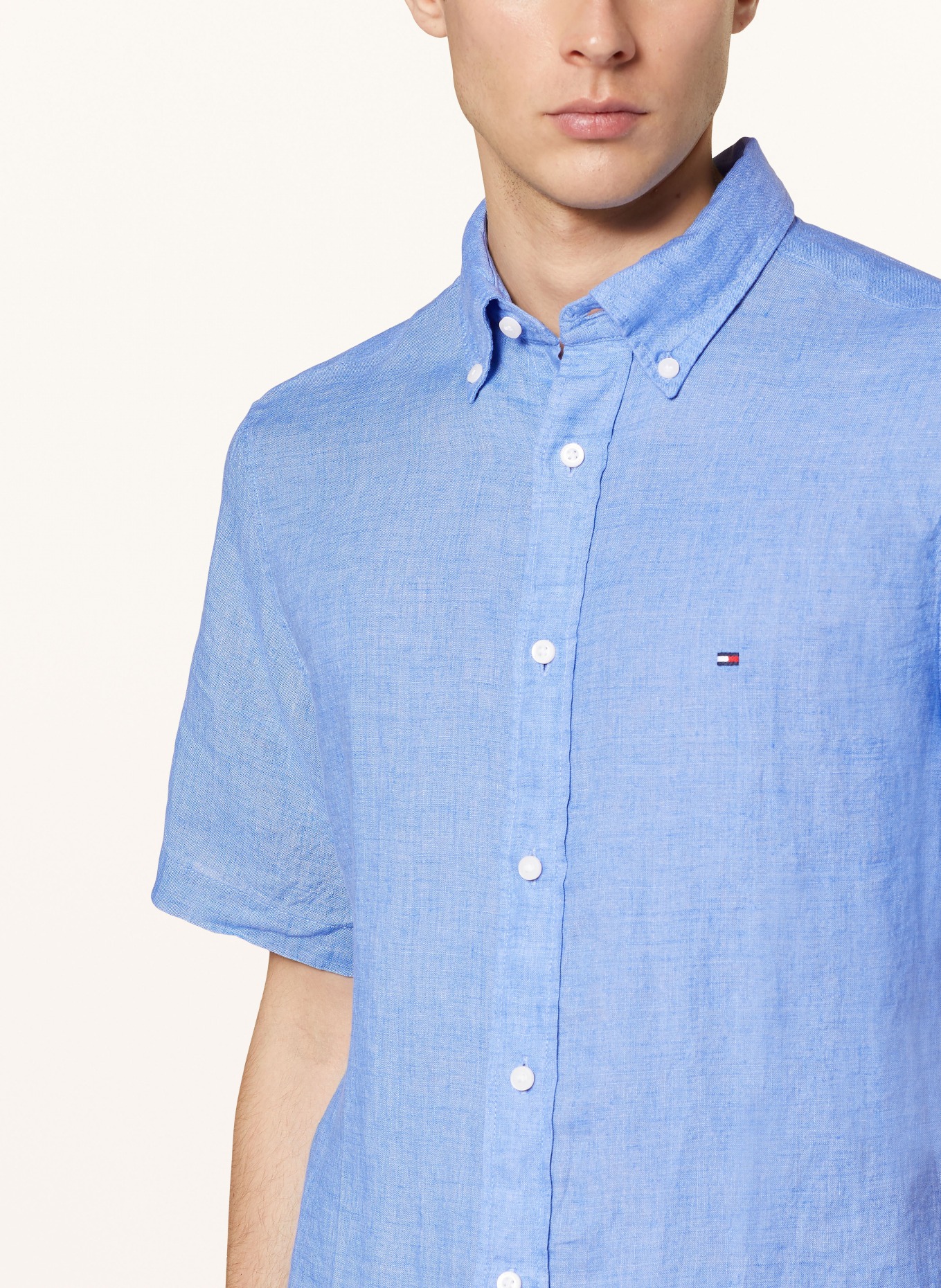 TOMMY HILFIGER Short sleeve shirt regular fit made of linen, Color: LIGHT BLUE (Image 4)