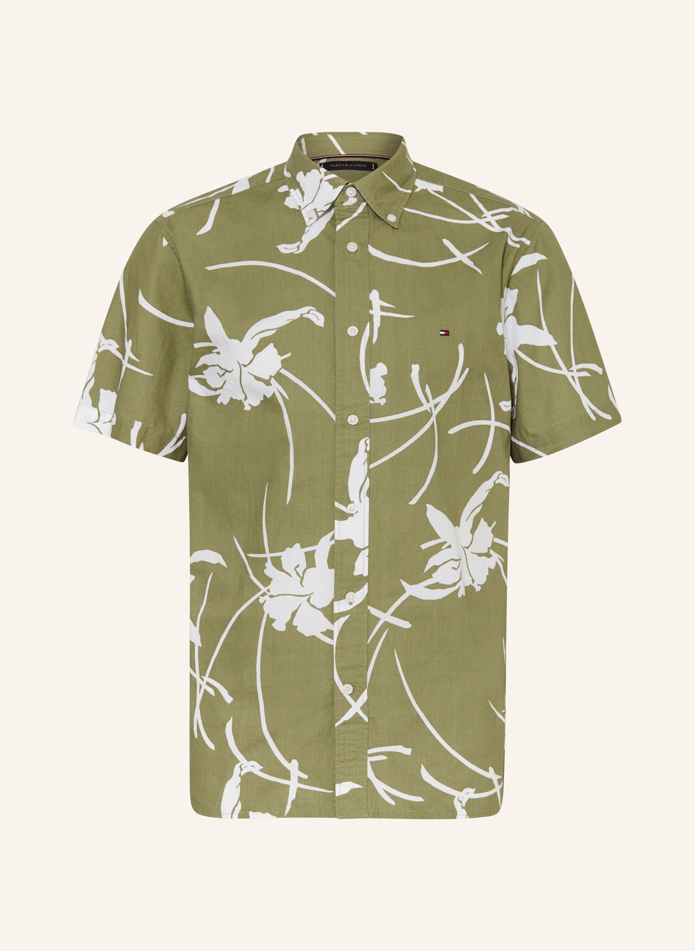 TOMMY HILFIGER Kurzarm-Hemd Regular Fit, Farbe: OLIV/ WEISS (Bild 1)
