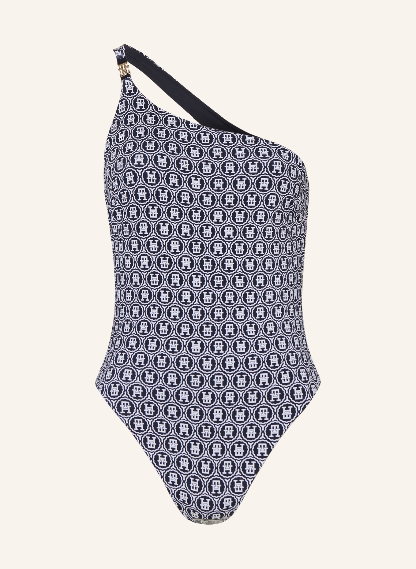 TOMMY HILFIGER Reversible one-shoulder swimsuit, Color: DARK BLUE/ WHITE (Image 1)