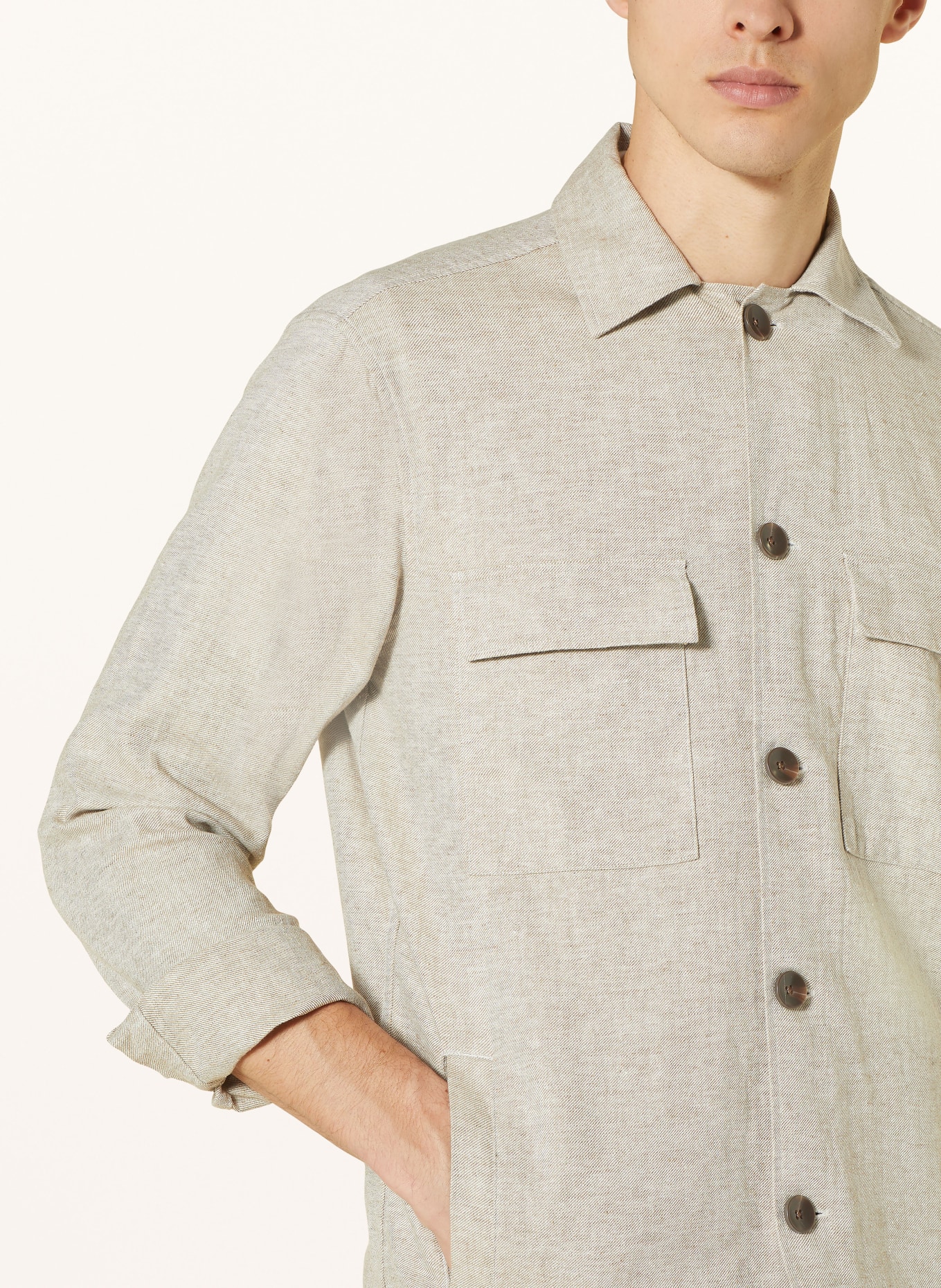 PROFUOMO Overshirt with linen, Color: BEIGE (Image 4)
