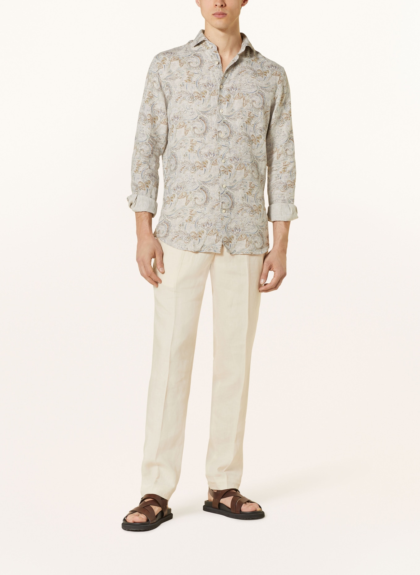 PROFUOMO Shirt slim fit in linen, Color: BEIGE/ LIGHT BROWN/ BLUE (Image 2)