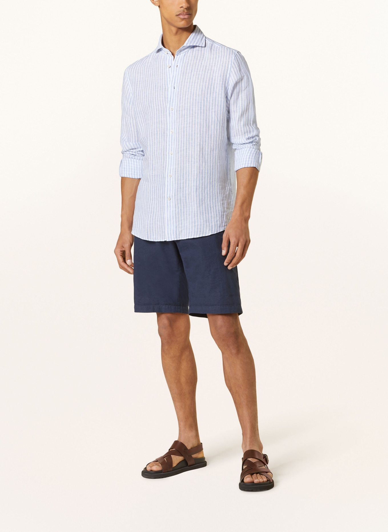 PROFUOMO Linen shirt regular fit, Color: WHITE/ LIGHT BLUE (Image 2)
