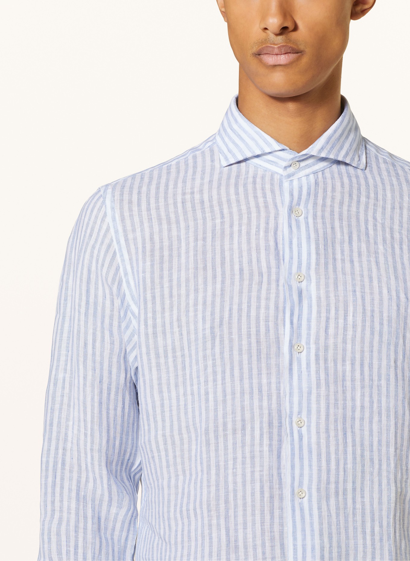 PROFUOMO Linen shirt regular fit, Color: WHITE/ LIGHT BLUE (Image 4)