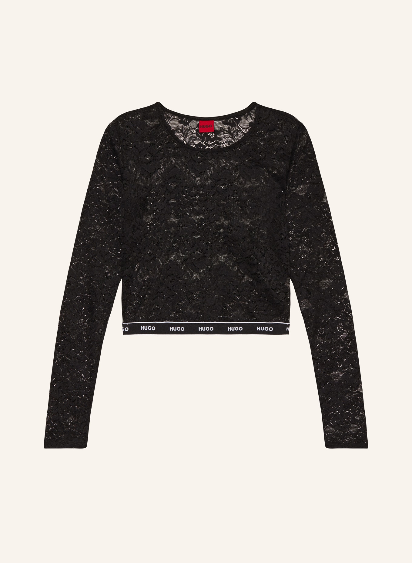 HUGO Cropped shirt DALYSIA made of lace, Color: BLACK (Image 1)