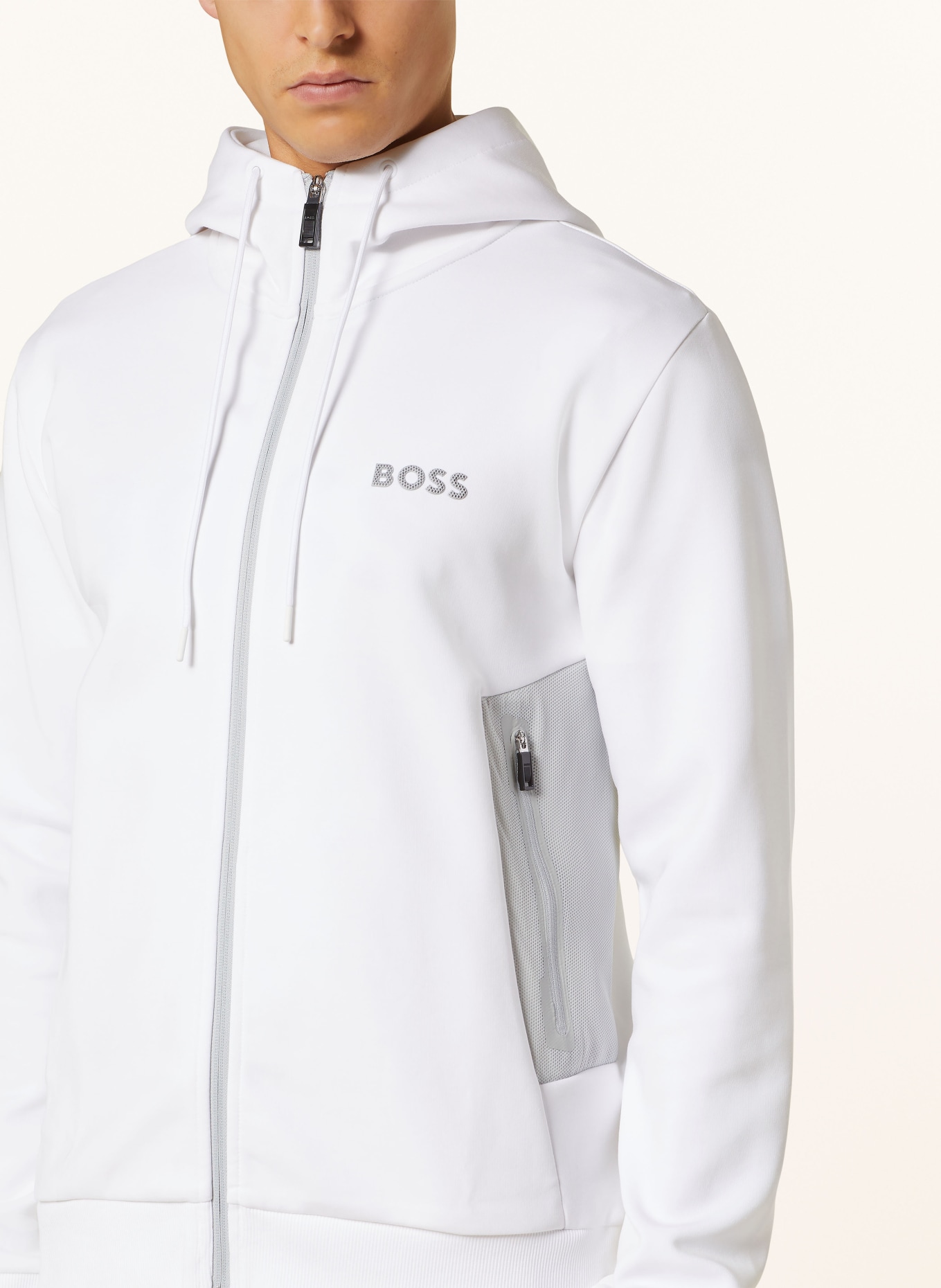 BOSS Sweat jacket SAGGY, Color: WHITE/ LIGHT GRAY (Image 5)