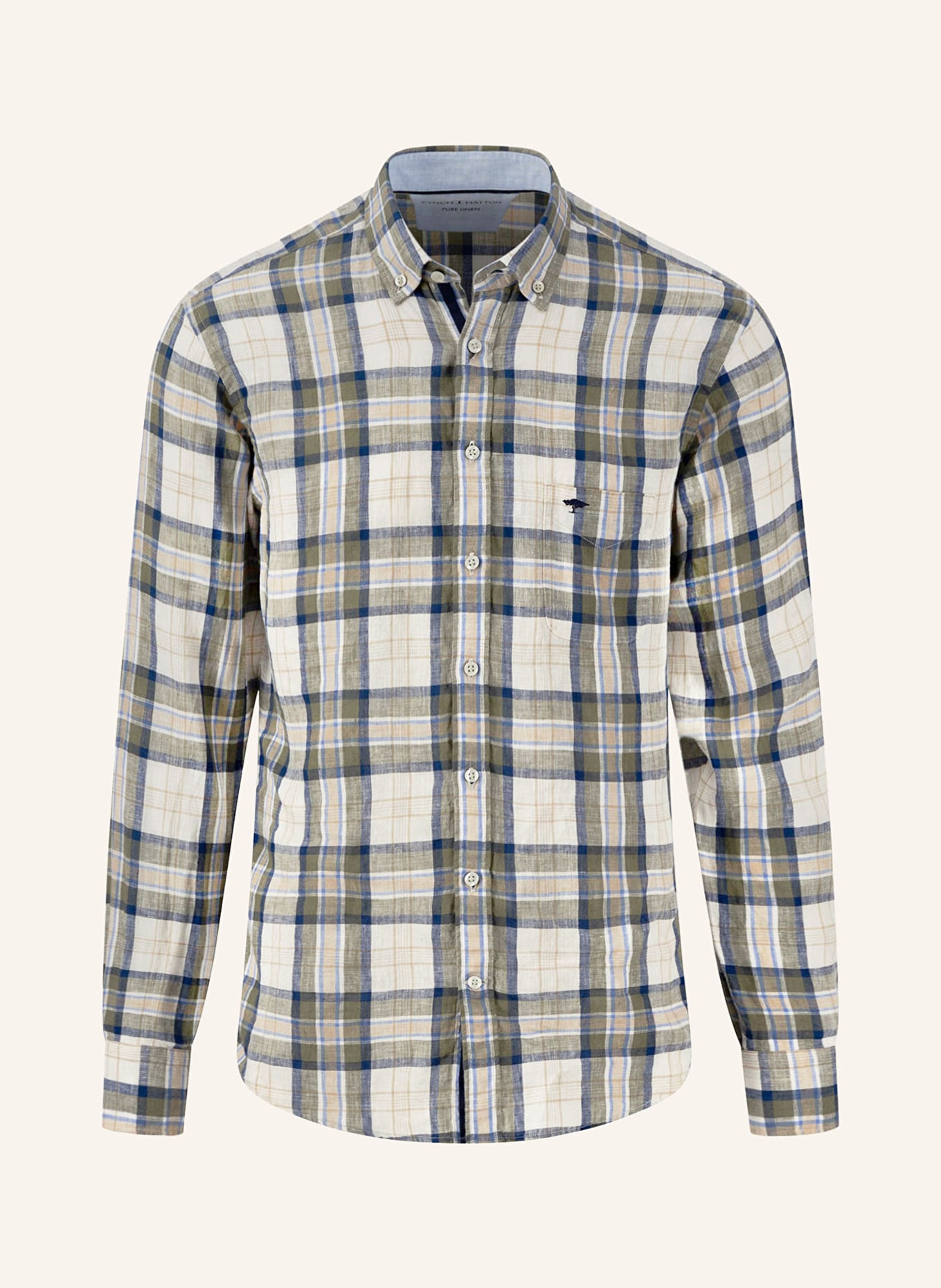 FYNCH-HATTON Linen shirt comfort fit, Color: OLIVE/ BLUE/ ECRU (Image 1)
