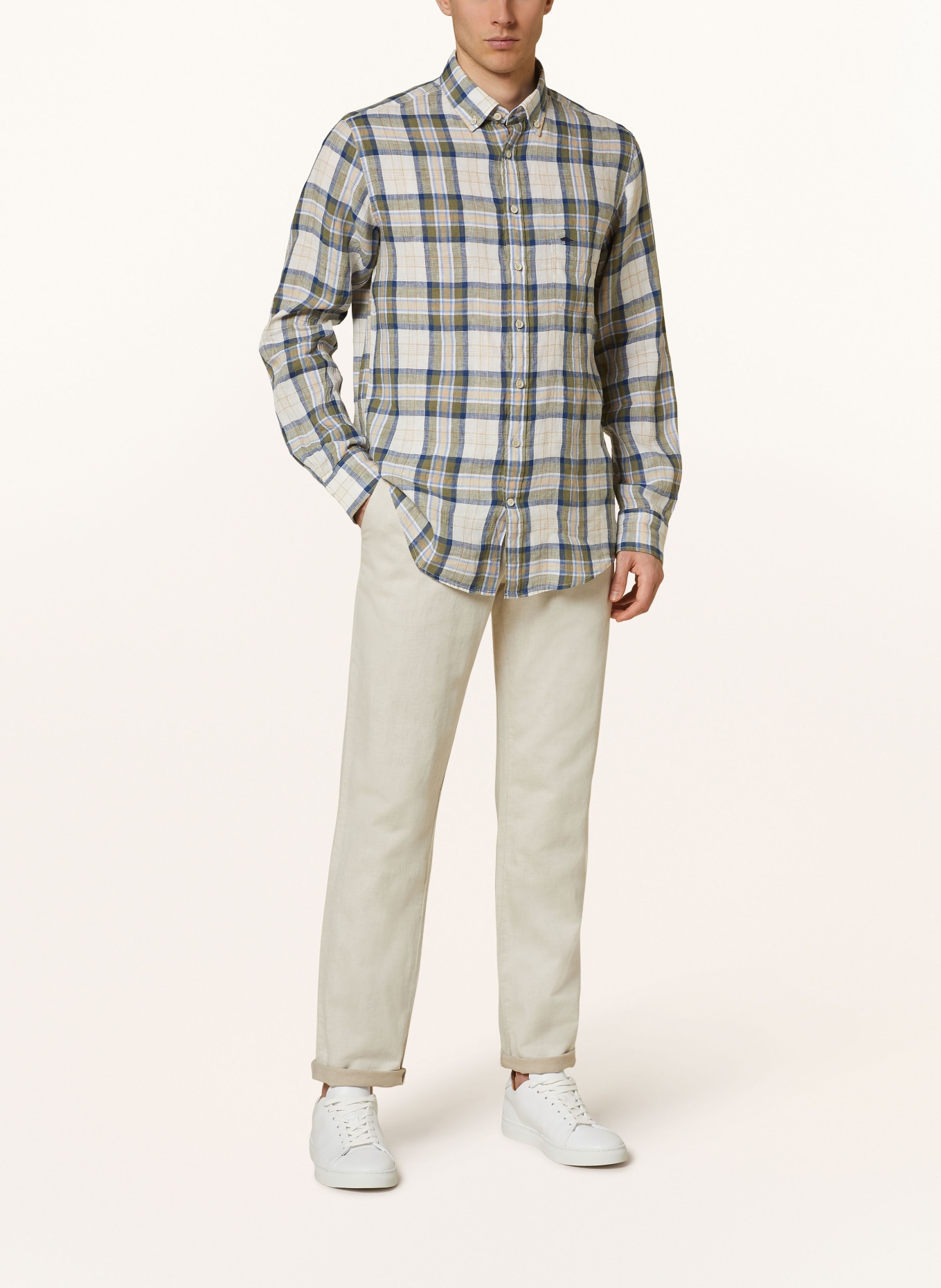 FYNCH-HATTON Linen shirt comfort fit, Color: OLIVE/ BLUE/ ECRU (Image 2)